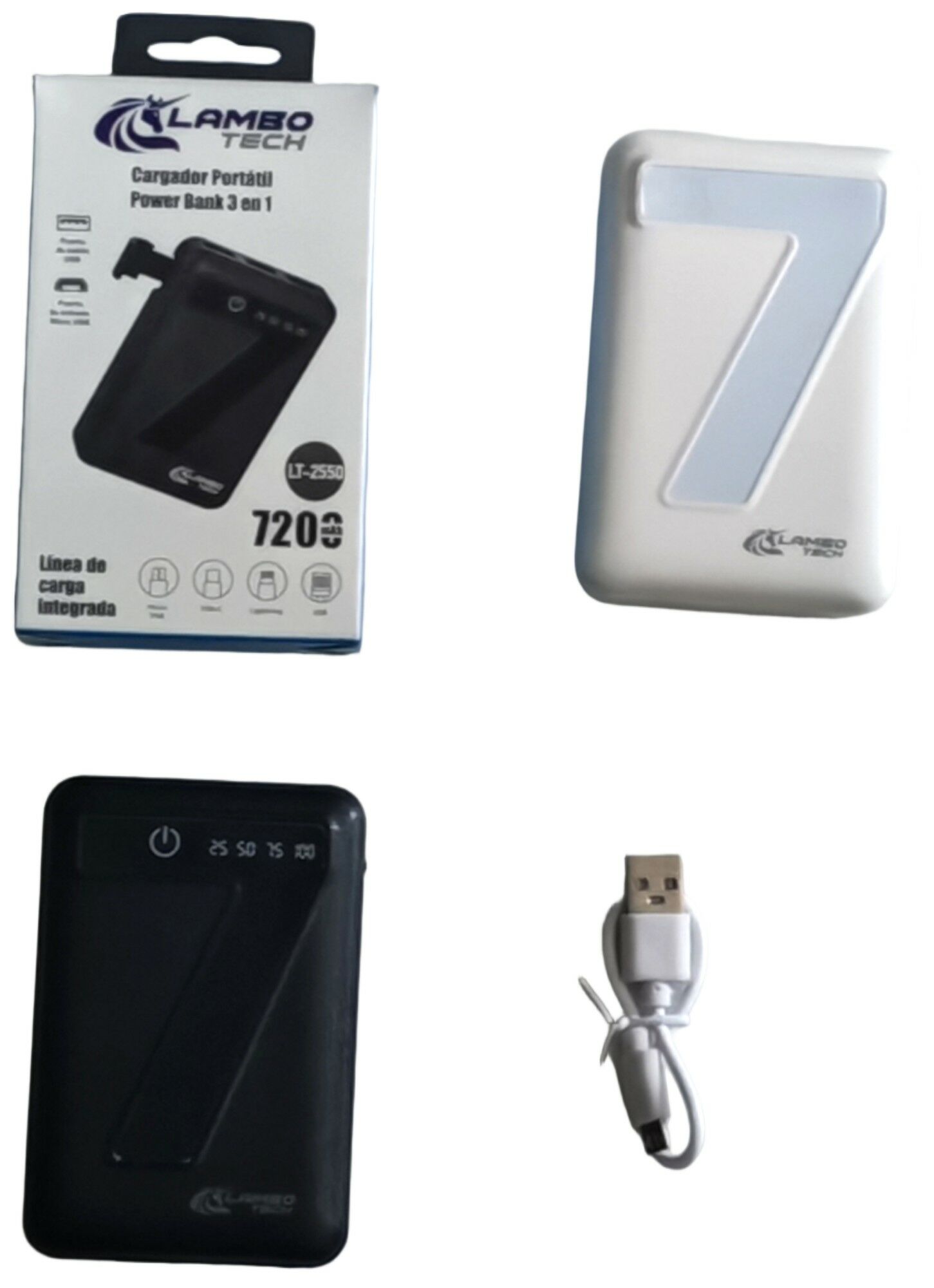 CARGADOR PORTATIL POWER BANK SOLAR 3en1 LAMBO TECH LT-2550 7200mAh 200u