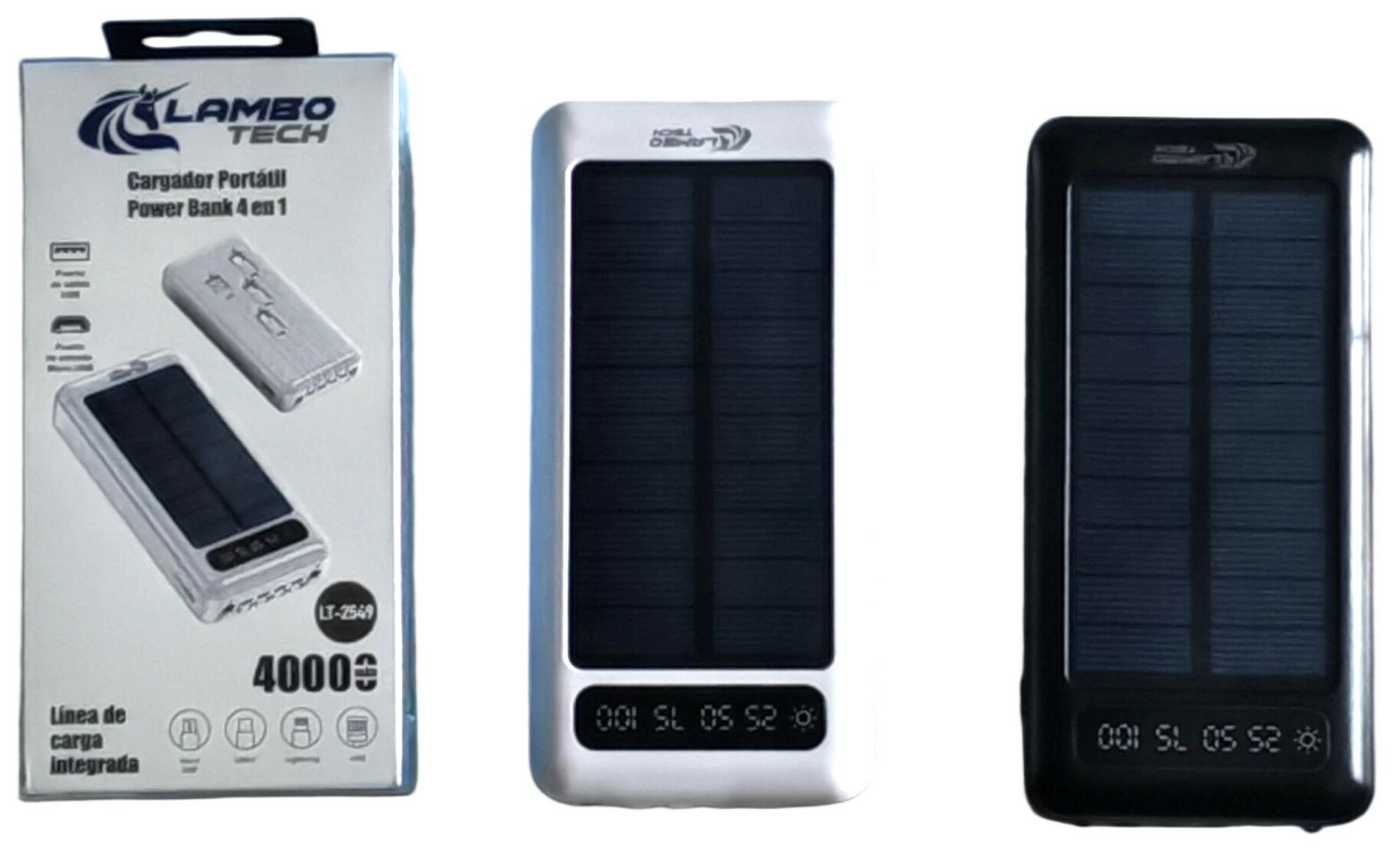 CARGADOR PORTATIL POWER BANK SOLAR 4en1 LAMBO TECH LT-2549 40000mAh 50u