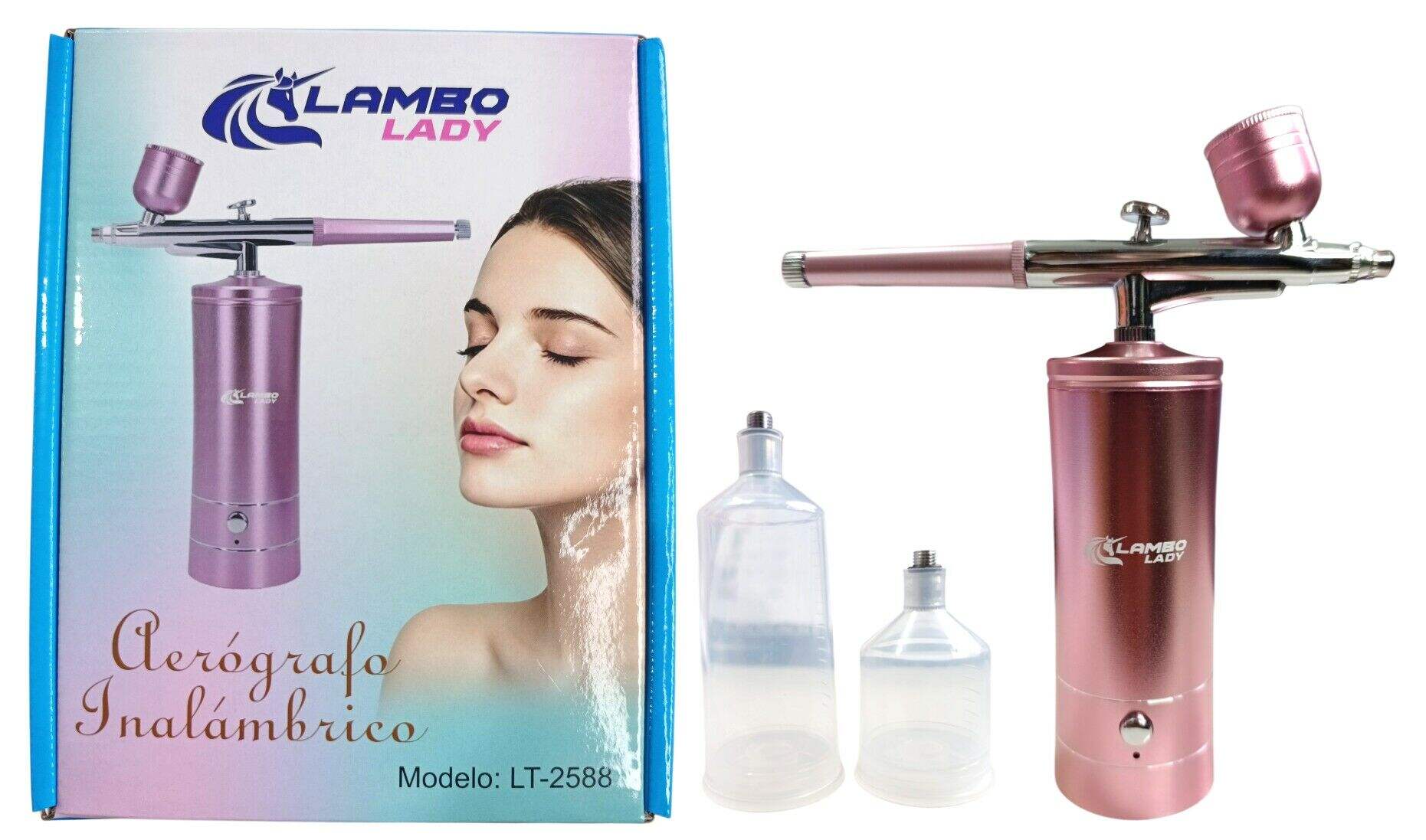 AEROGRAFO INALAMBRICO LAMBO LADY LT-2588 METAL UÑAS MAQUILLAJE 5-35ml 900mAh RECARGABLE 50u