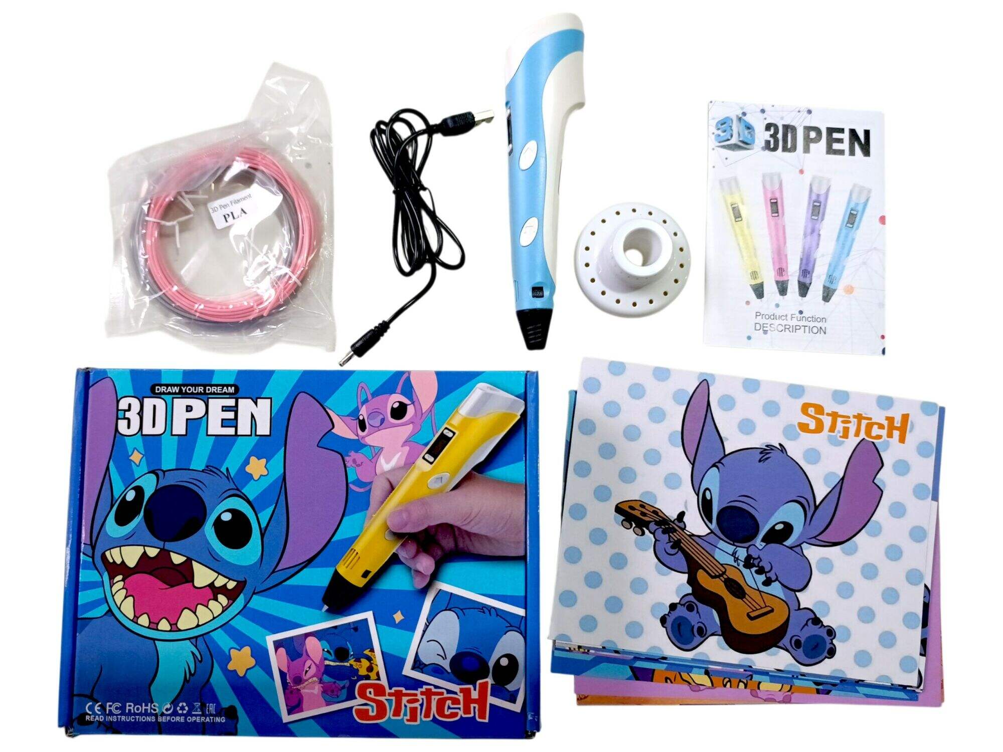 LAPIZ 3D+FILAMENTOS PERSONAJES USB 20italian brainrot 40stitch 20labubu 20capybara 10kitty 100u
