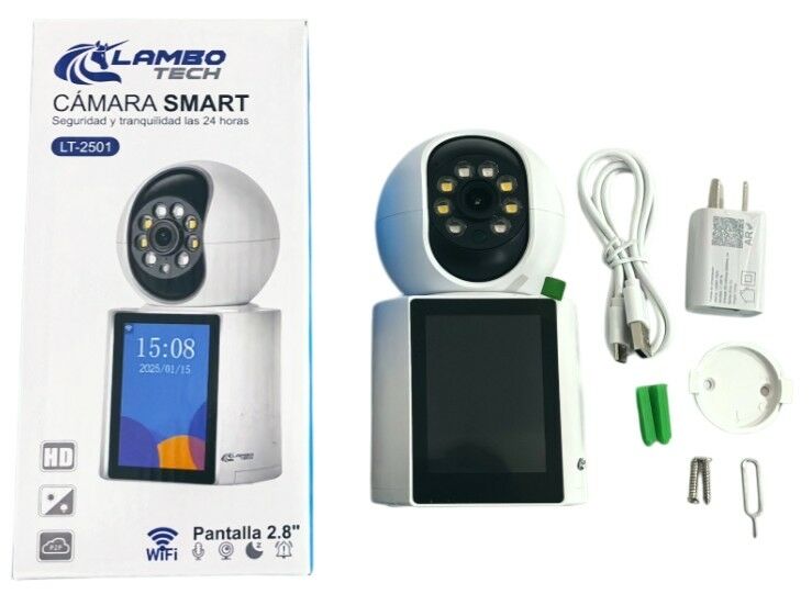 CAMARA SMART CON VIDEOLLAMADA y PANTALLA HD 2.8PULGADA WiFi LAMBO TECH LT-2501 50u