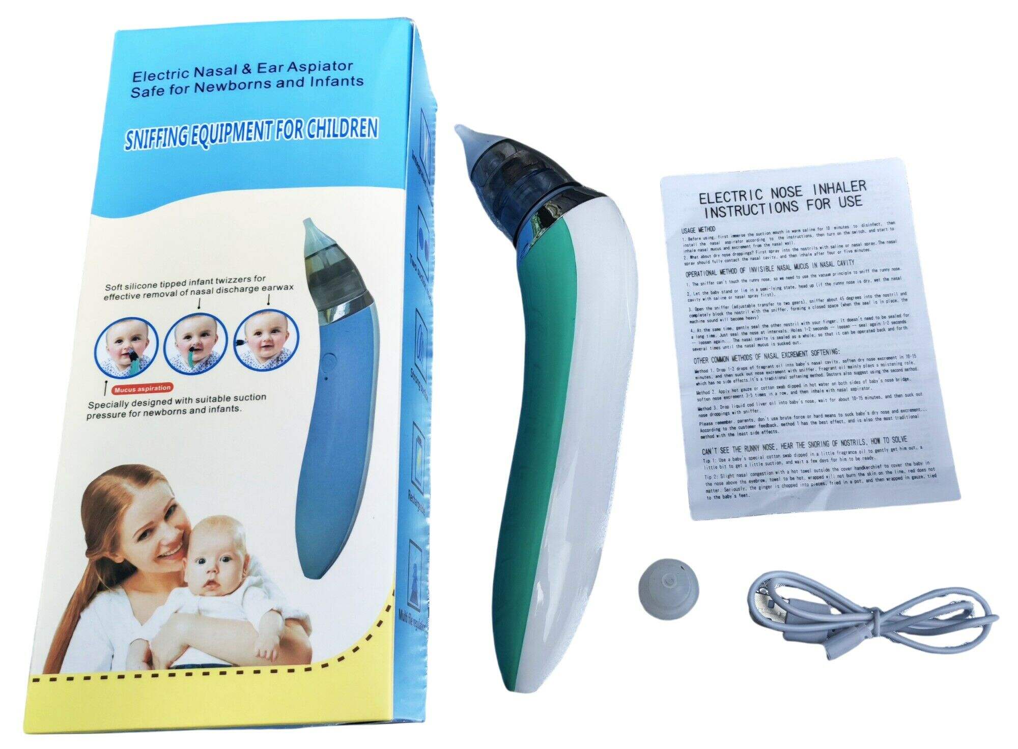 ASPIRADOR NASAL ELECTRICO SACA MOCOS p/BEBES RECARGABLE 100u