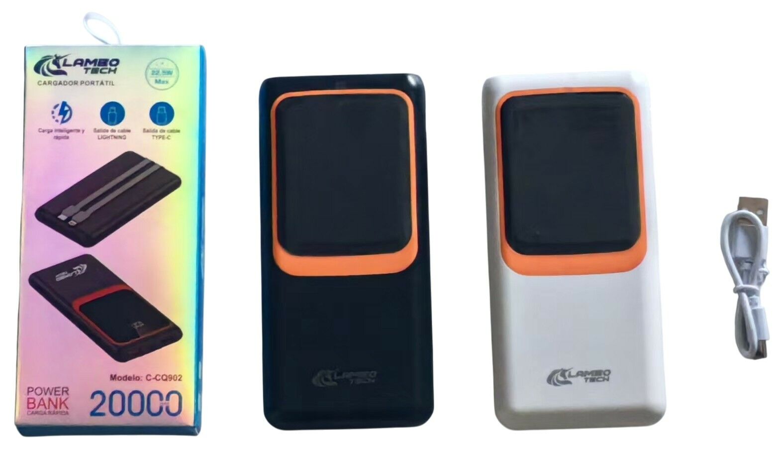 CARGADOR PORTATIL POWER BANK LAMBO TECH C-CQ902 20000mAh 60negro 40blanco 100u