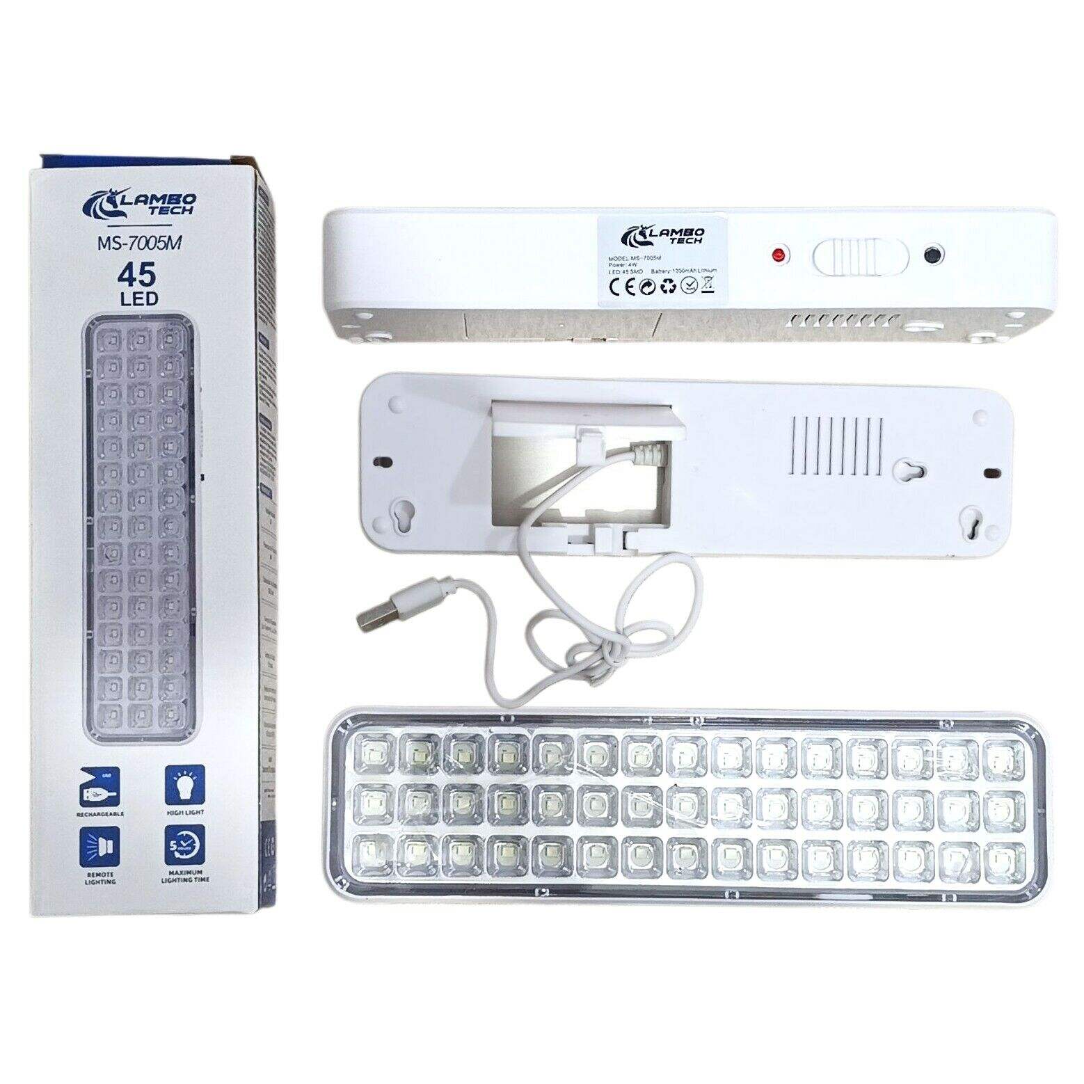 LUZ DE EMERGENCIA 45 LED LAMBO TECH MS-7005M USB RECARGABLE 100u