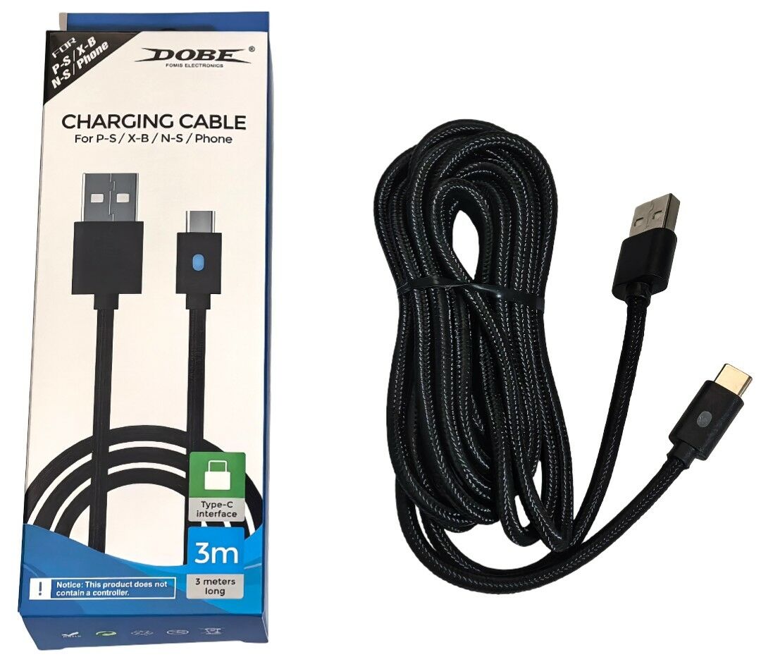 CABLE DE CARGA y DATOS DOBE 3m USB-C p/PS5 X-B N-S CELULAR 250u