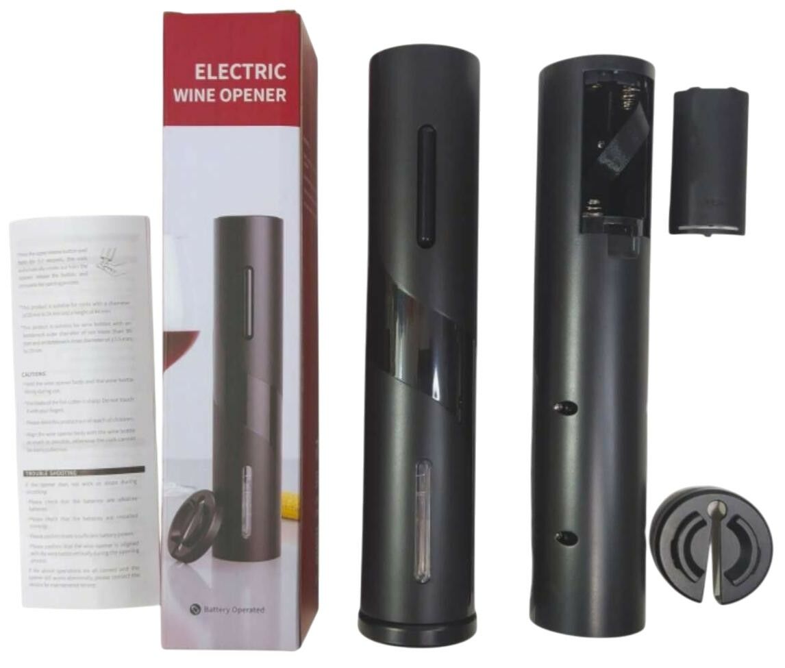 SACACORCHO ELÉCTRICO A PILA NEGRO MATE Y BRILLO 36U