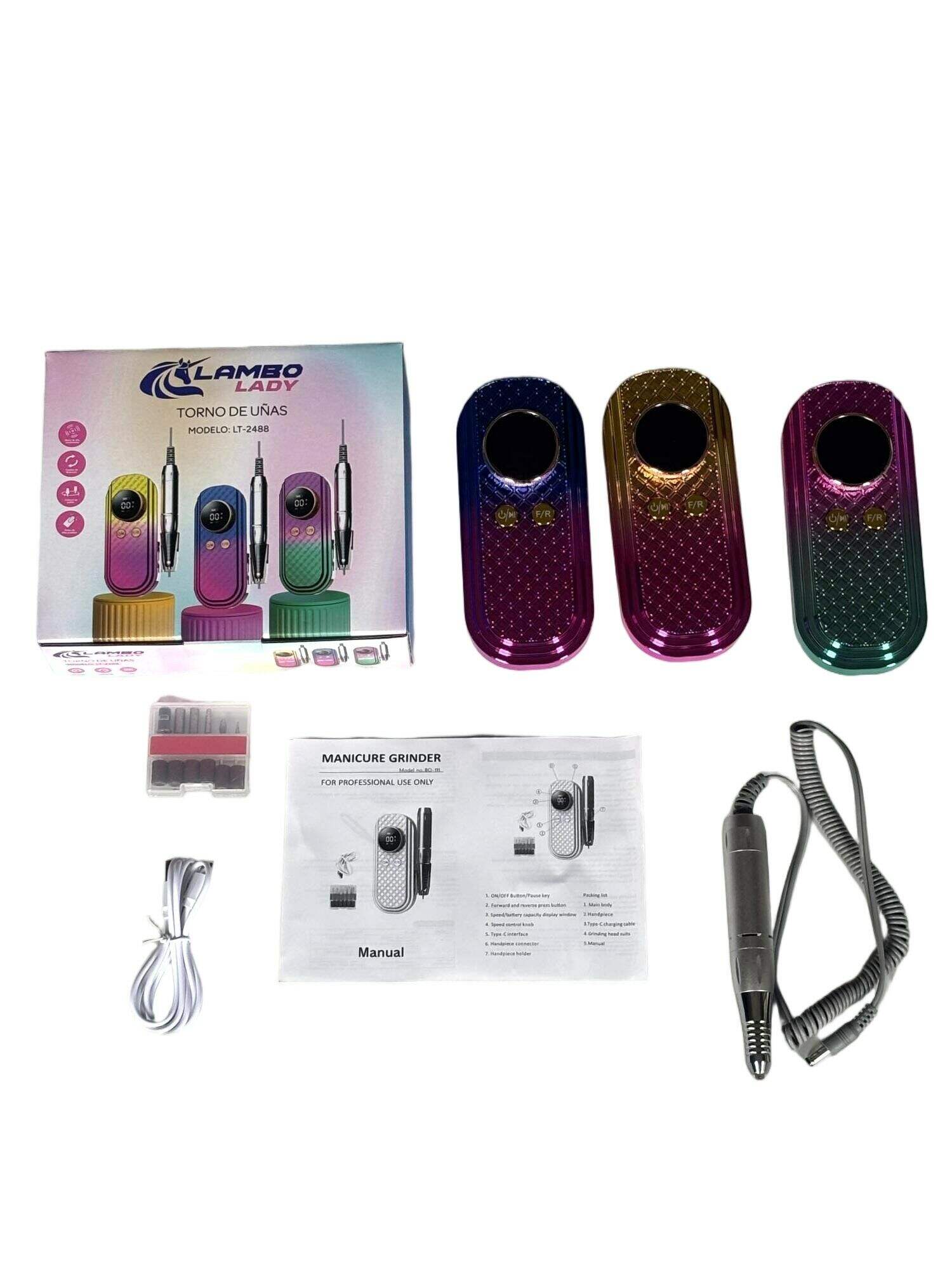 TORNO PARA UÑA TORNASOLADO RECARGABLE USB 220v LAMBO LADY LT-2488 30u