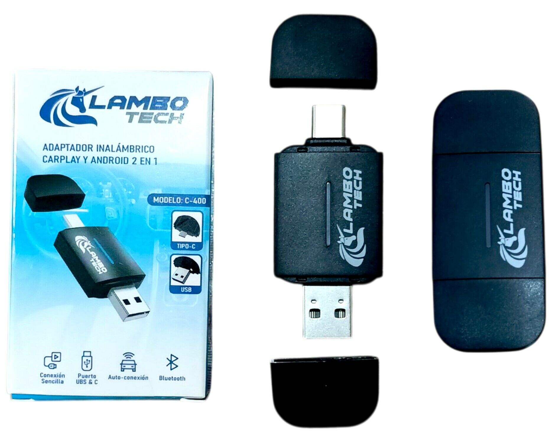 ADAPTADOR INALAMBRICO CARPLAY Y ANDROID 2en1 LAMBO TECH C-400 200u