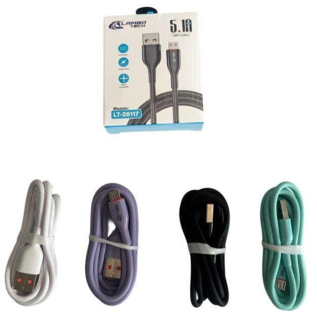 CABLE USB A TIPO C CARGA RAPIDA 5.1A LAMBO TECH LT-26117 4negro 4blanco 4lila 2celeste 600u
