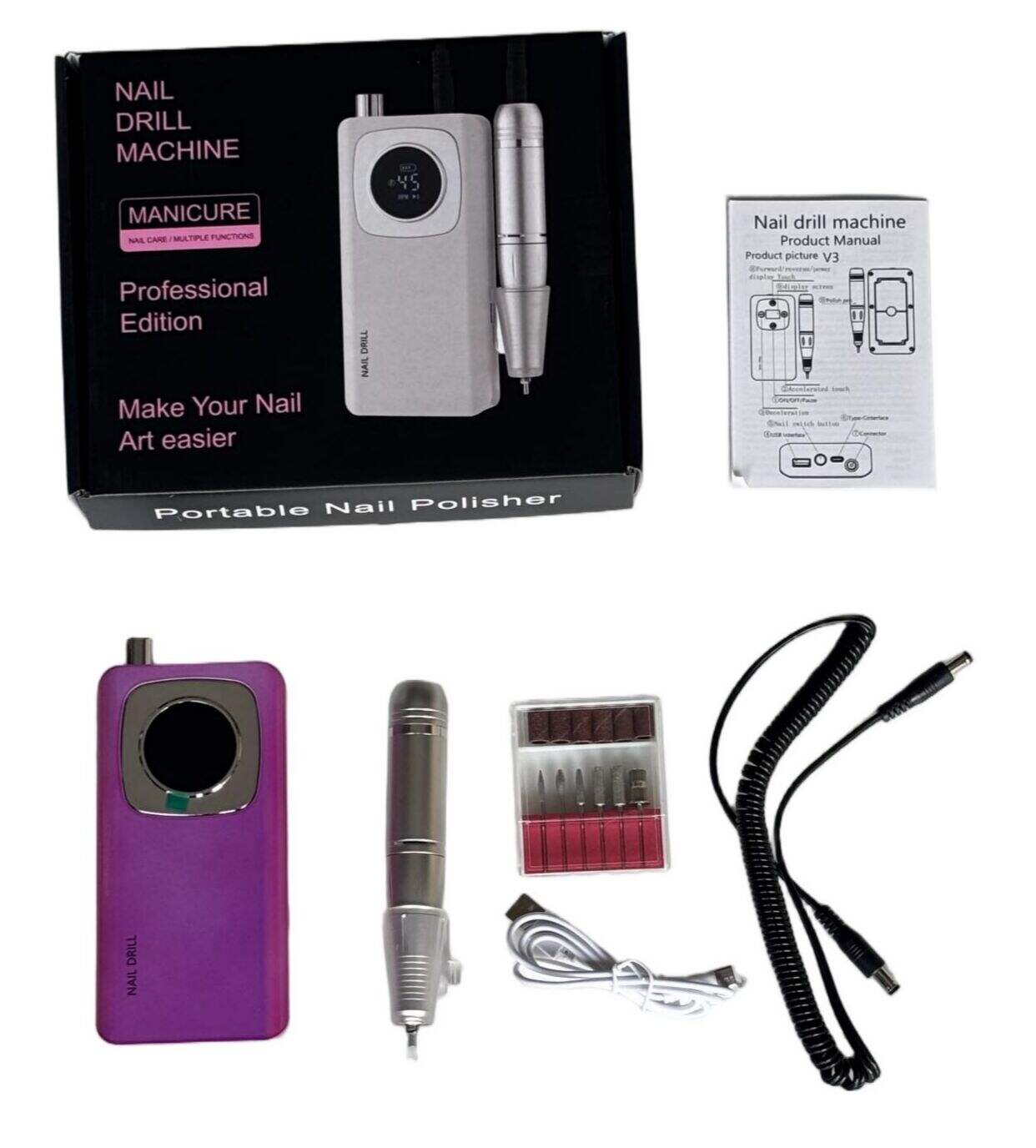 V4 TORNO PARA UÑA FUXIA RECARGABLE USB 24u