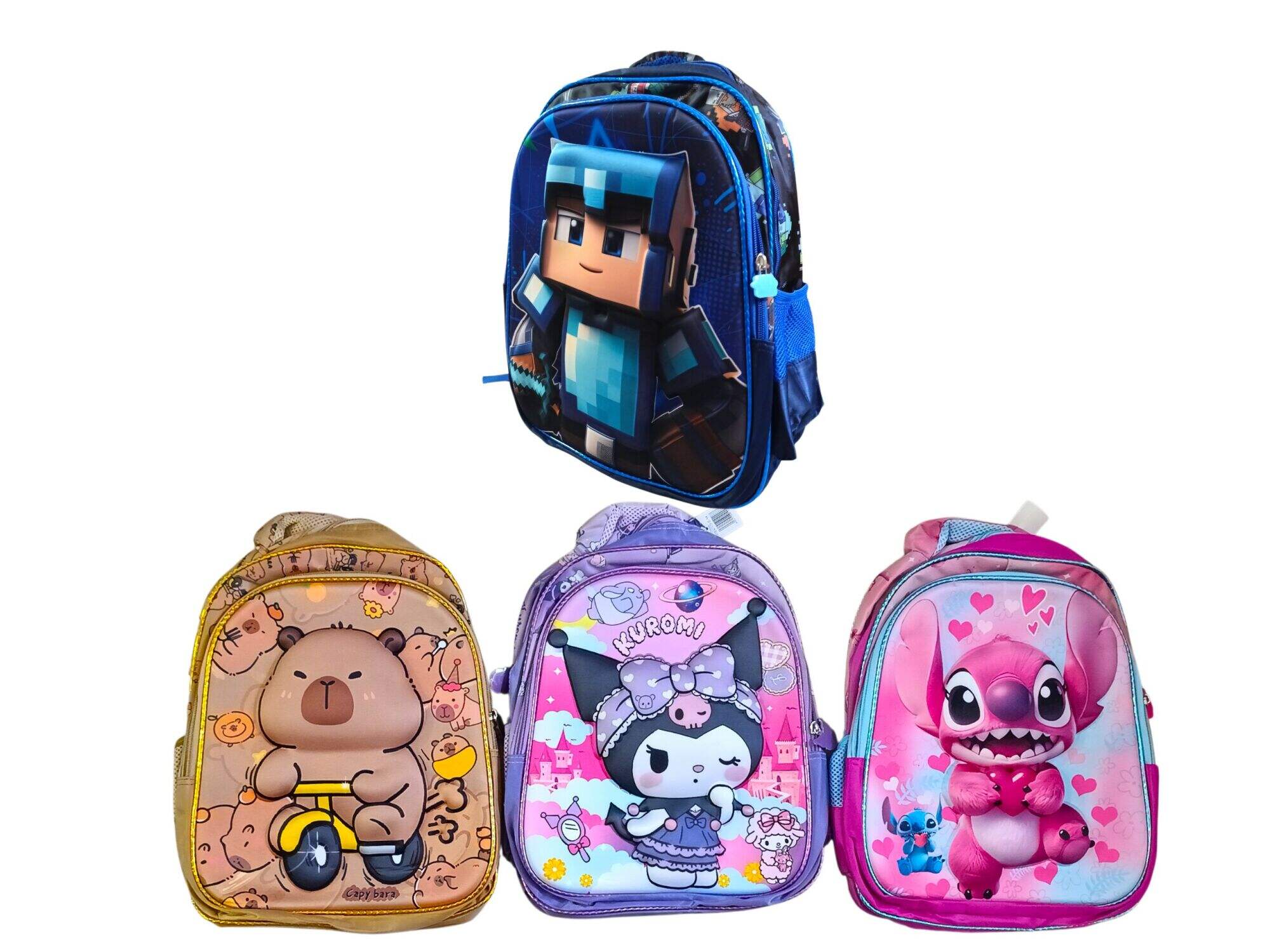 MOCHILA 3D 14 2 CIERRES PERSONAJES SURTIDO 120u