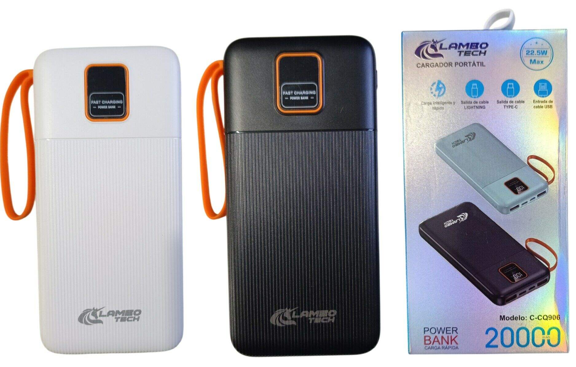 CARGADOR PORTATIL POWER BANK 4en1 CARGA RAPIDA 22.5w LAMBO TECH C-CQ906 20000mAh 100u