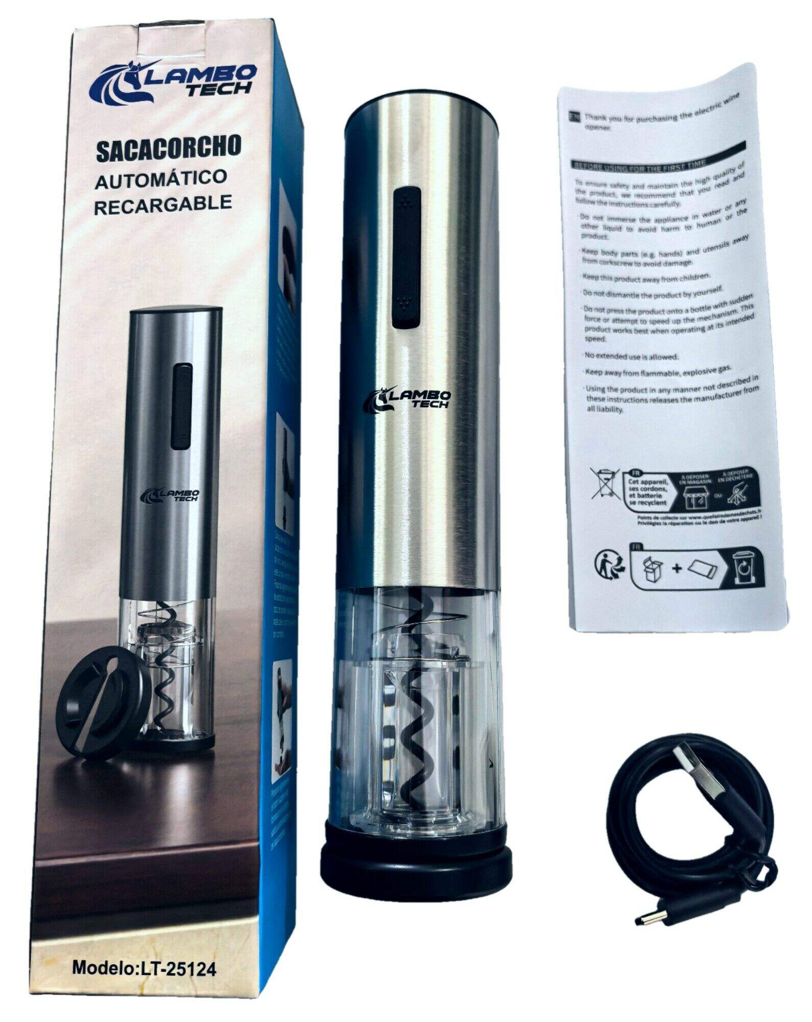 SACACORCHO AUTOMATICO RECARGABLE LAMBO TECH LT-25124 40u