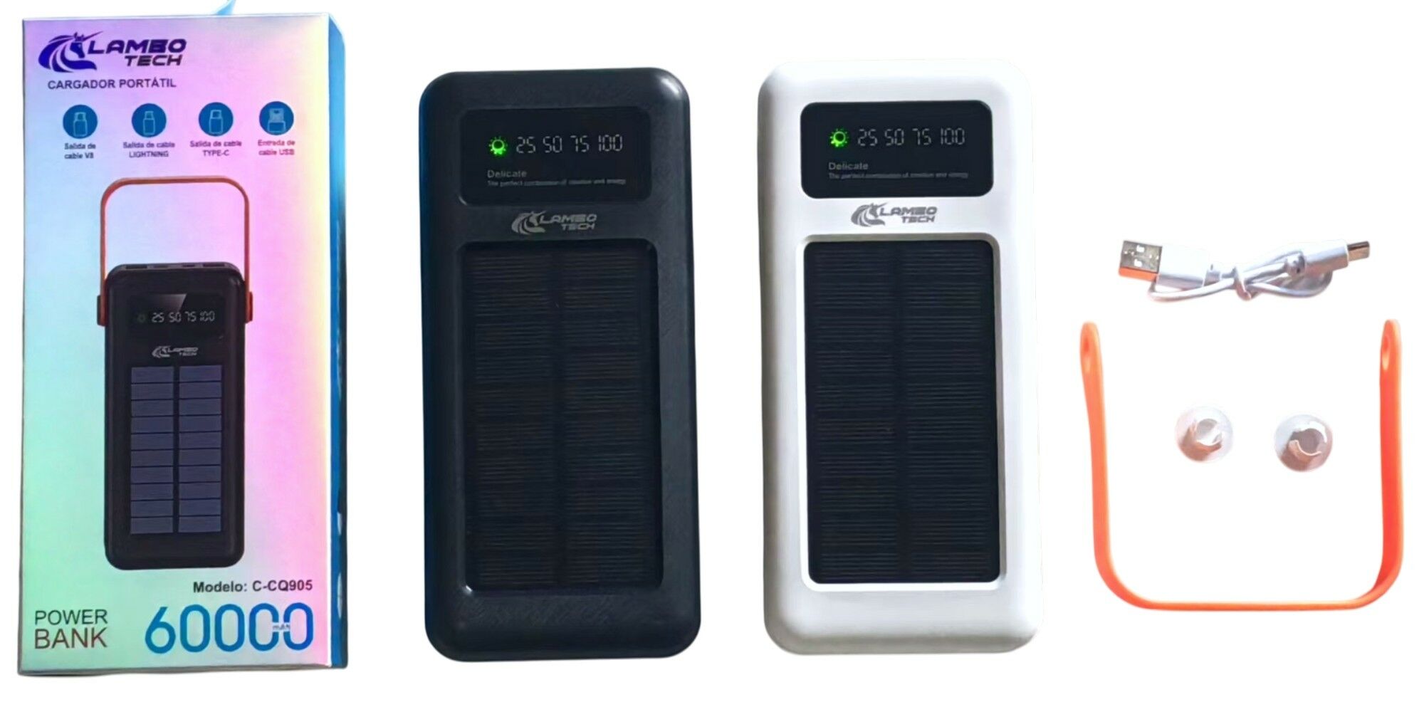 CARGADOR PORTATIL SOLAR POWER BANK LAMBO TECH C-CQ905 60000mAh 25negro 15blanco 40u
