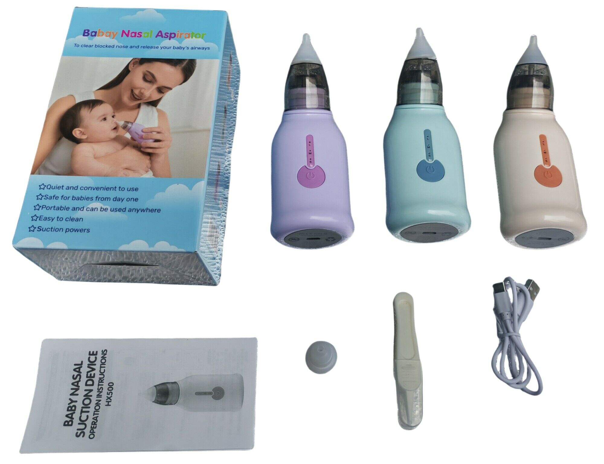 ASPIRADORA NASAL ELECTRICO p/BEBES HX500 SACA MOCOS RECARGABLE 80u