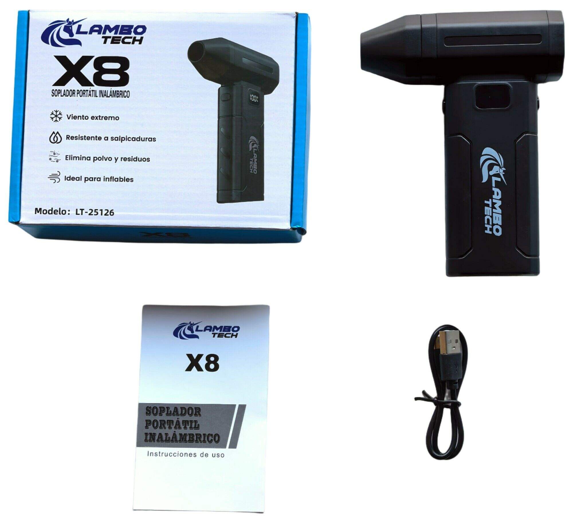 SOPLADOR PORTATIL INALAMBRICA X8 LAMBO TECH LT-25126 USB RACARGABLE 60u