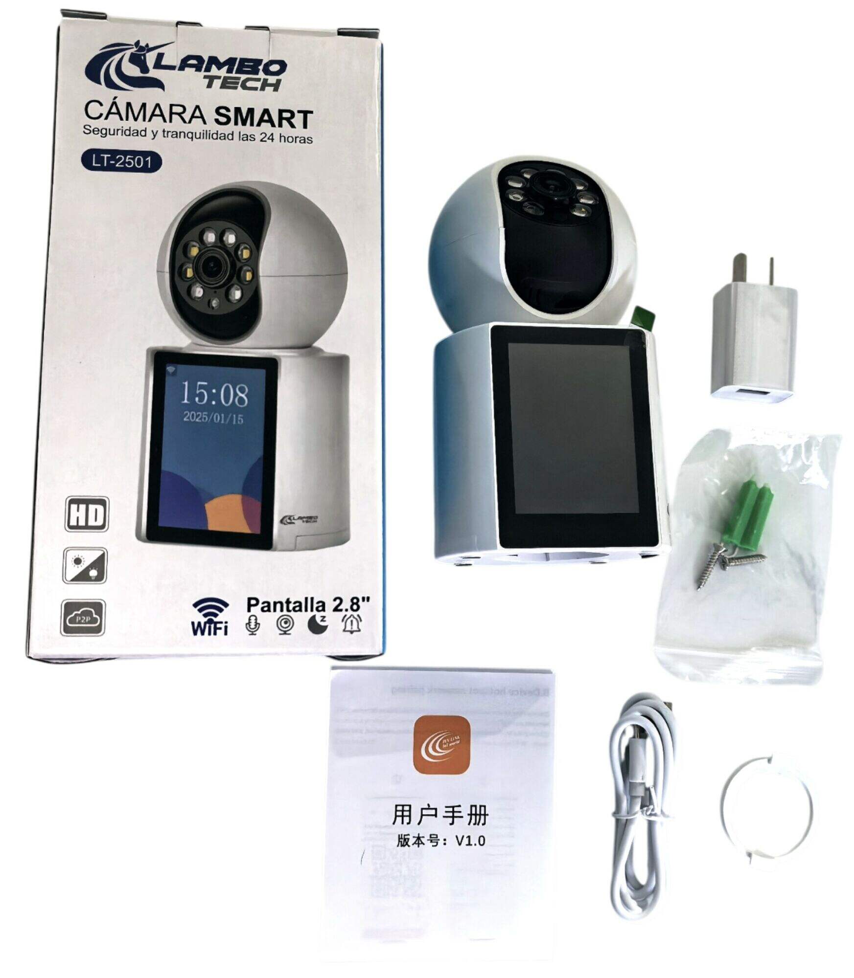 CAMARA SMART CON VIDEOLLAMADA y PANTALLA HD 2.8 WiFi LAMBO TECH LT-2501 50u