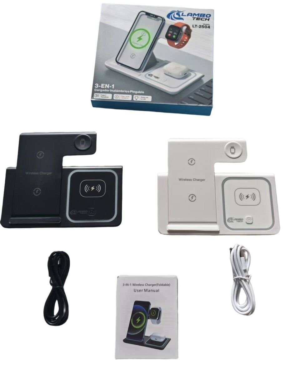 CARGADOR INALAMBRICO 3en1 PLEGABLE LAMBO TECH LT-2504 RECARGABLE 50u