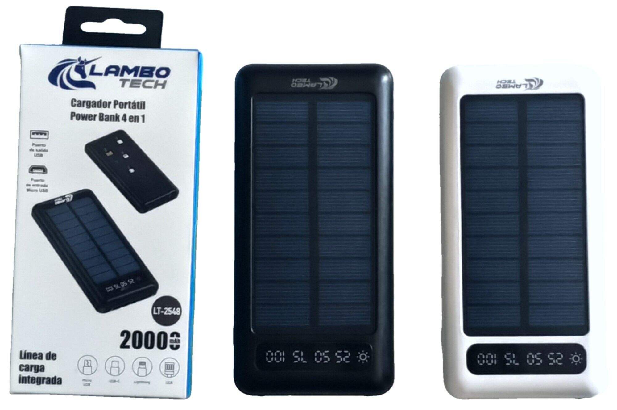 CARGADOR PORTATIL SOLAR POWER BANK 4en1 LAMBO TECH LT-2548 20000mAh 100u