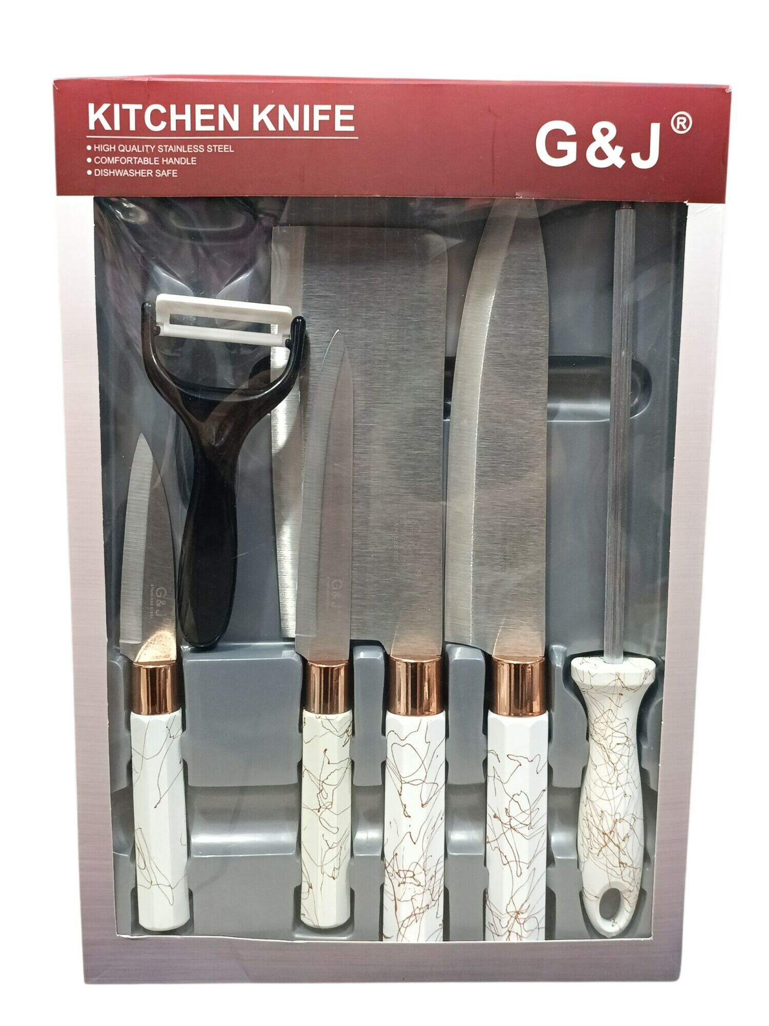 KIT COCINA MULTIUSO G&J G82393 x6pcs 5 cuchillos 1 pelapapa 36u