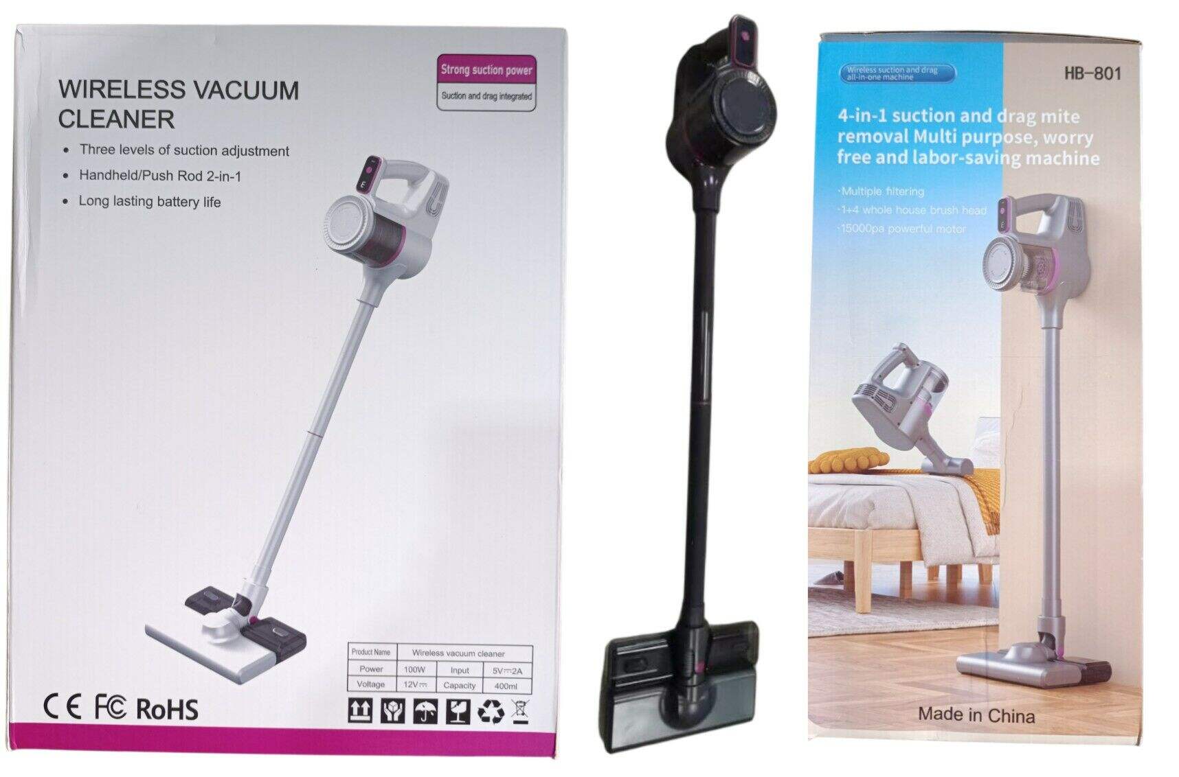 ASPIRADORA INALAMBRICA 2en1 HB-801 gris 8u