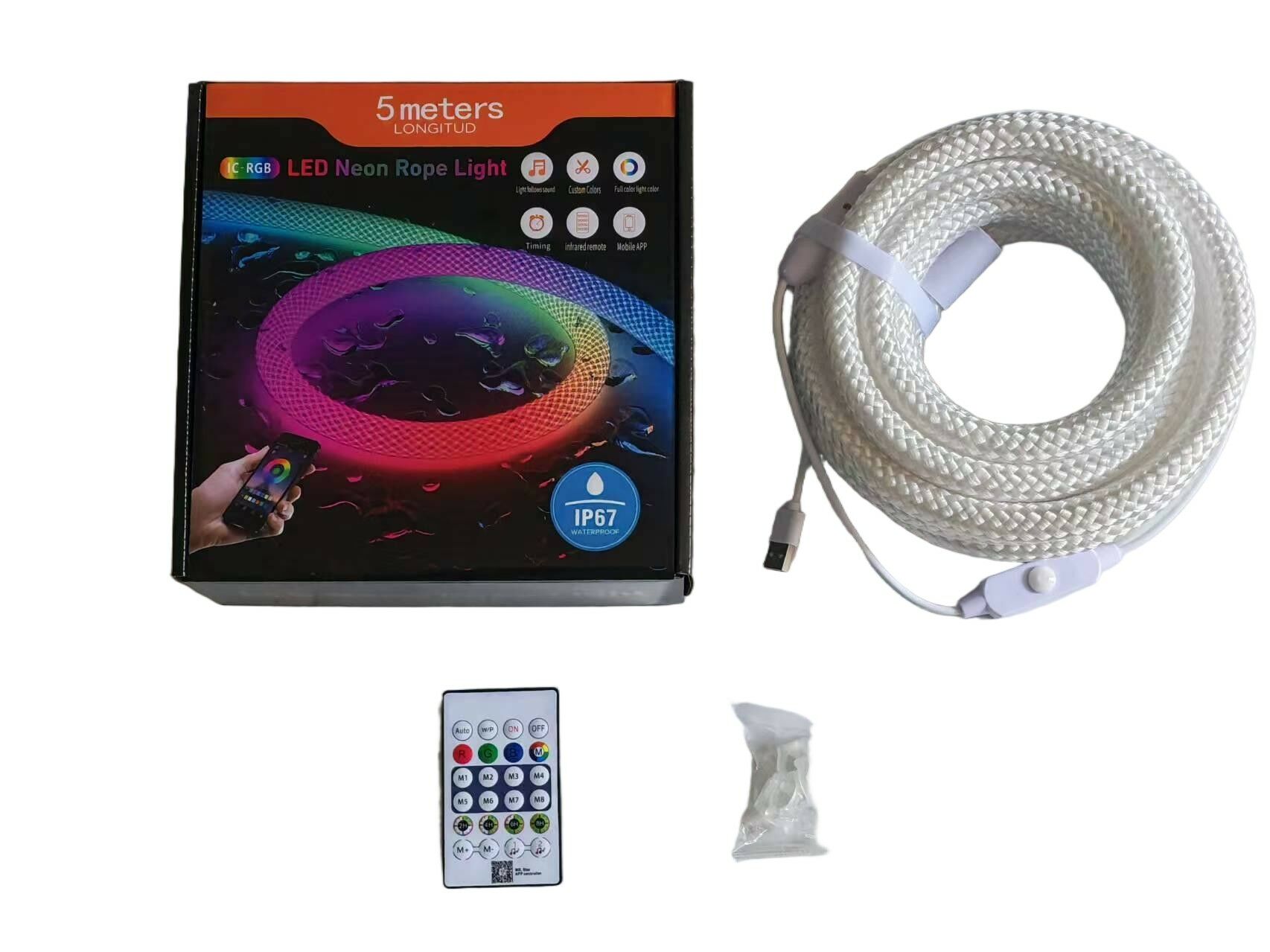 LED NEON RGB MANGUERA USB 5M CON CONTROL REMOTO 24u