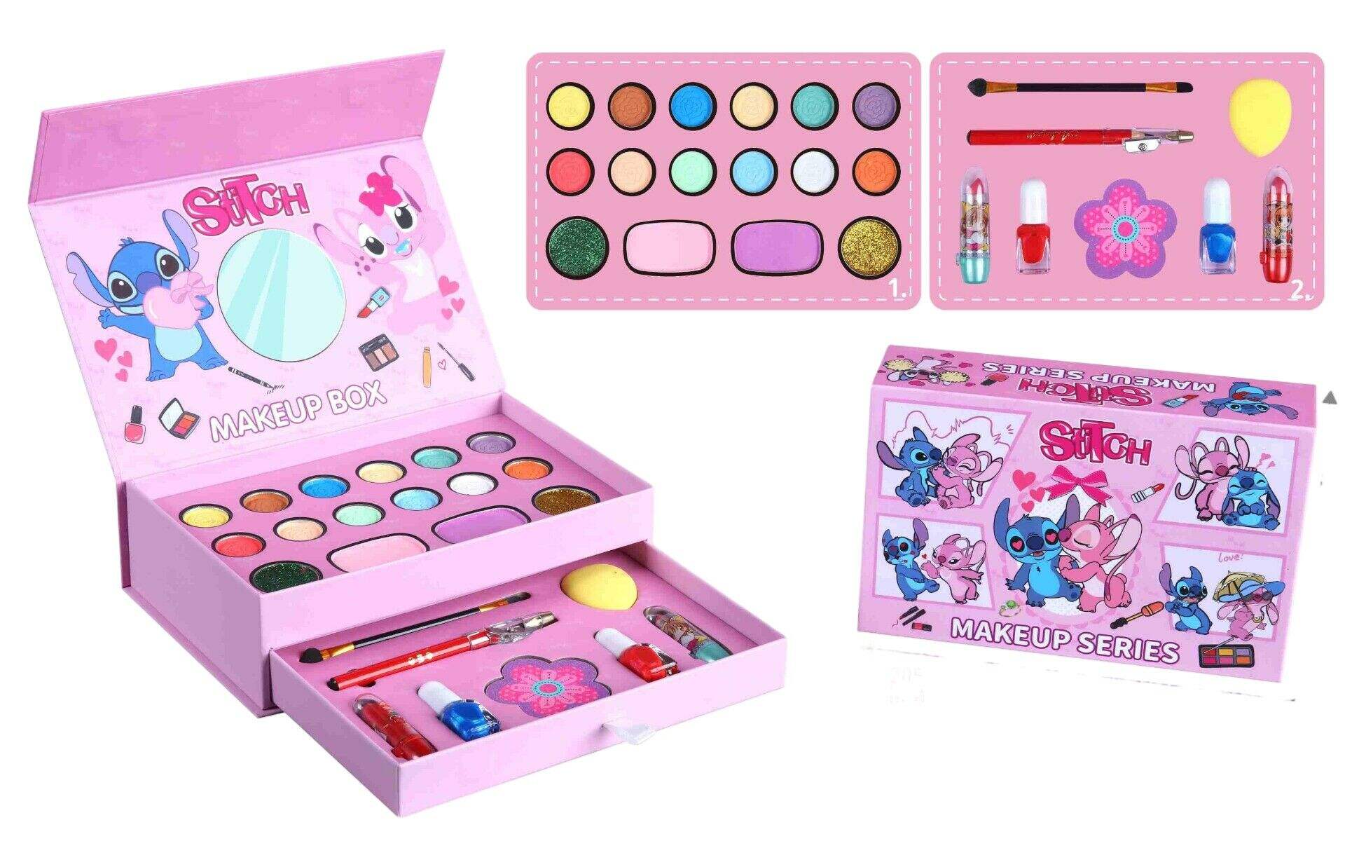 3688-SZ3 CAJA DE MAQUILLAJE INFANTIL c/ESPEJO Labubu Kitty Capybara Stitch 72u