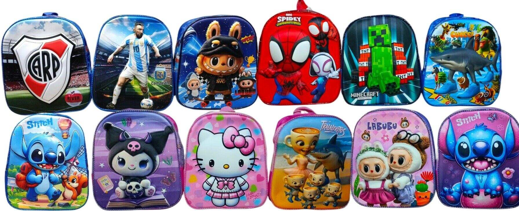 MOCHILA 12 2 CIERRES 3D DE PERSONAJES 160u