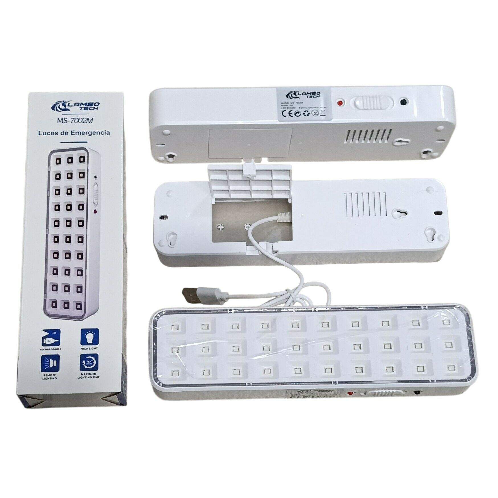 LUZ DE EMERGENCIA 30 LED LAMBO TECH MS-7002M USB RECARGABLE 100u
