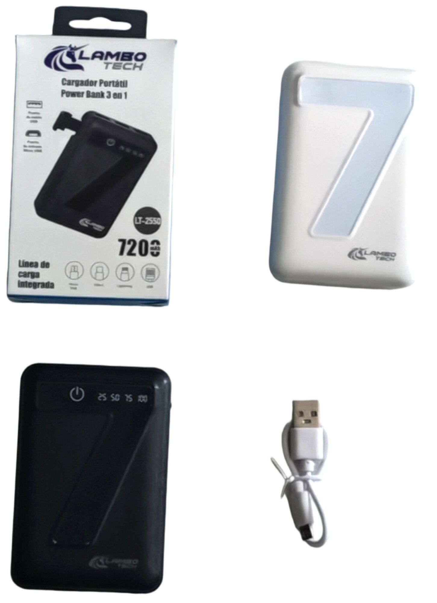 CARGADOR PORTATIL POWER BANK 3en1 LAMBO TECH LT-2550 7200mAh 200u