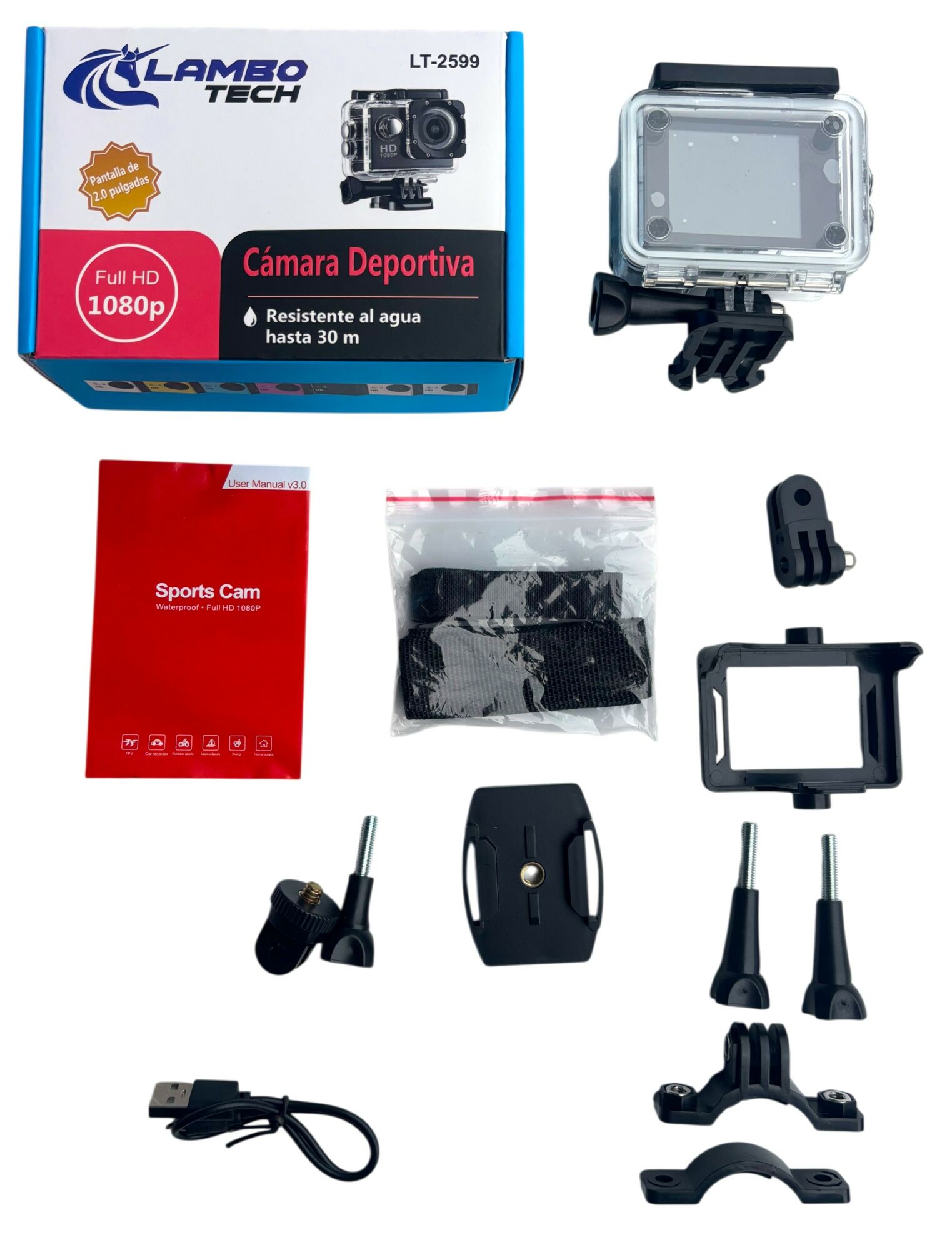 CAMARA DEPORTIVA 2" FULL HD 1080p LAMBO TECH LT-2599 100u