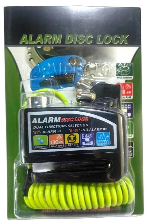CANDADO TRABADISCO CON ALARMA Y CABLE 20negro 10rojo 10azul 10amarilla 50u
