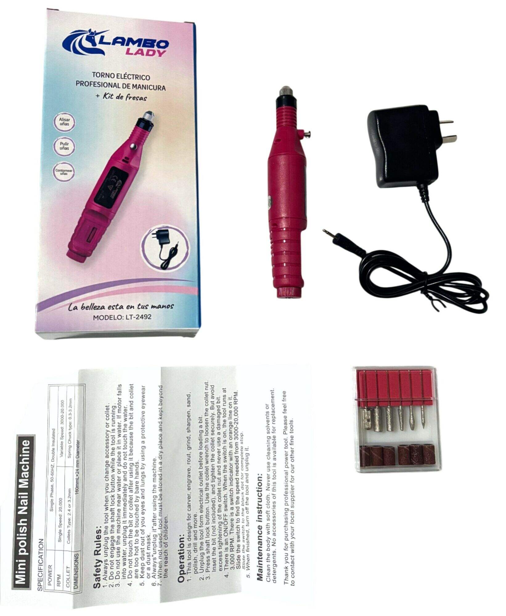 TORNO ELECTRICO PROFESIONAL DE MANICURA LAMBO LADY LT-2492 220v DESARMADA 100u