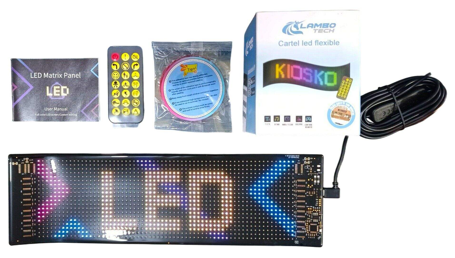 CARTEL LED FLEXIBLE LAMBO TECH 20x64px RGB PERSONALIZADO PARA AUTOS 34.8x10.2cm 60u