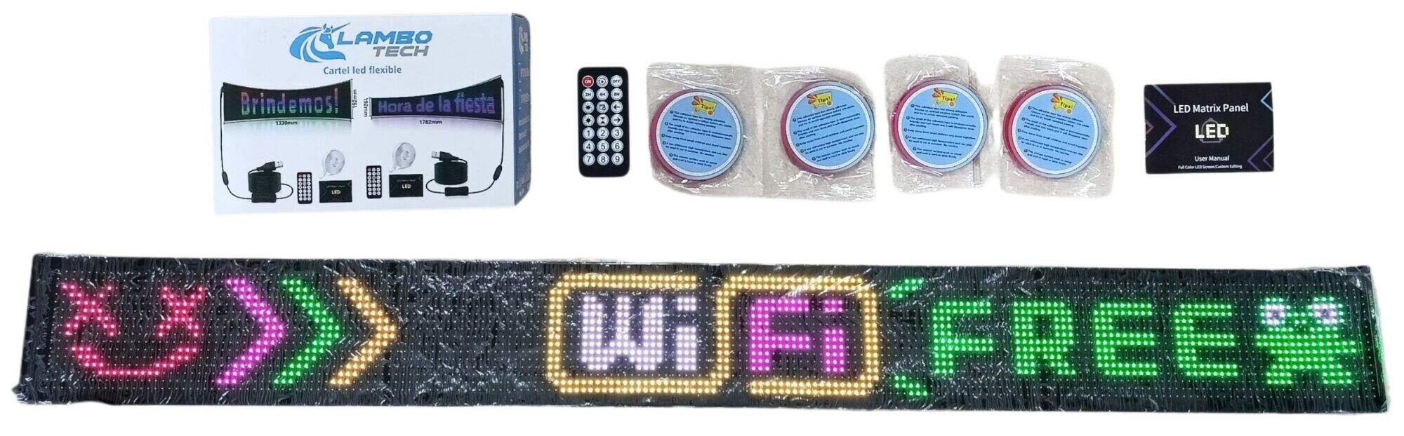 CARTEL LED FLEXIBLE 16x192px LAMBO TECH RGB PERSONALIZADO PARA AUTOS 176.2x19.2cm 8u