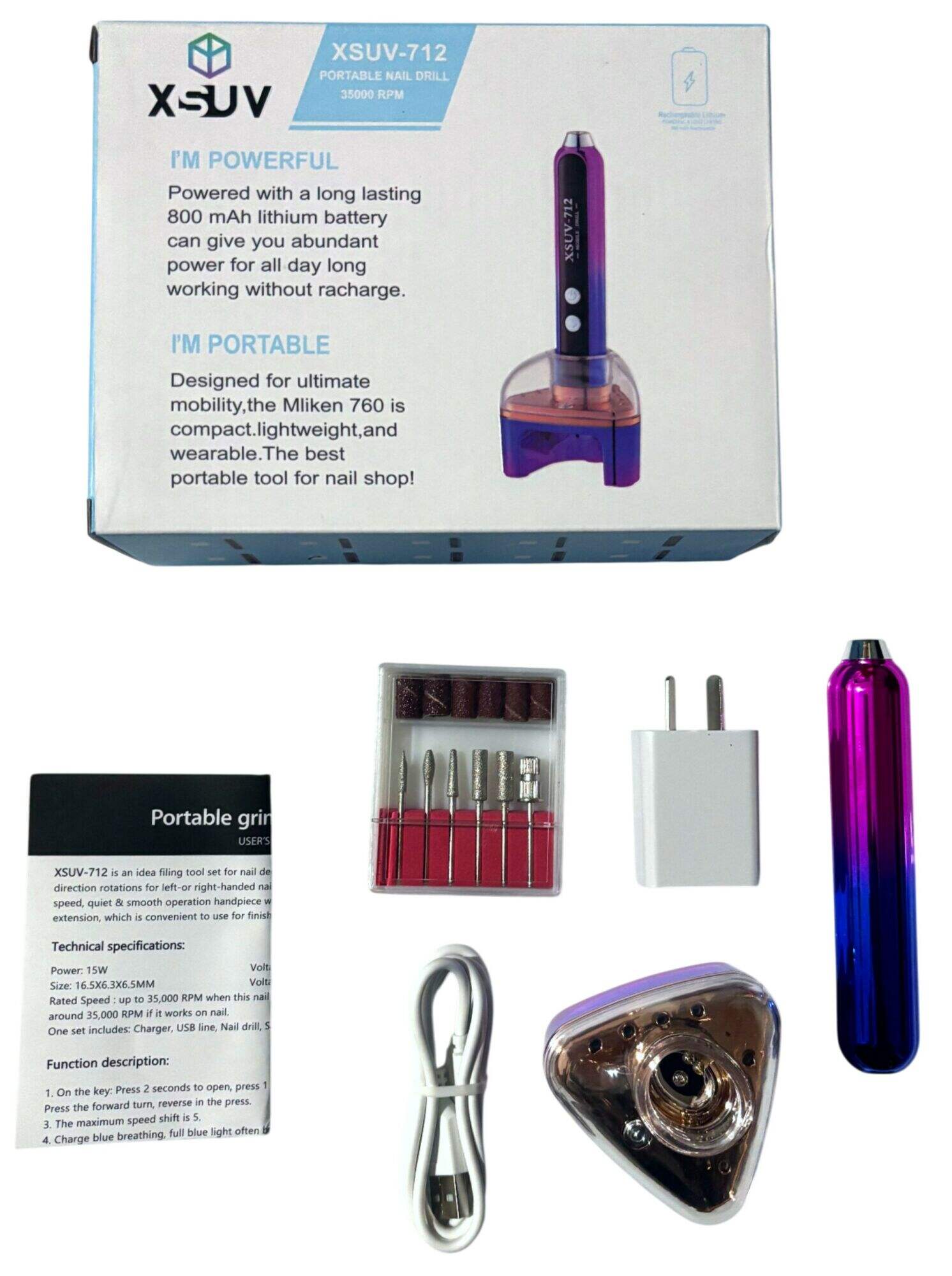 TORNO DE UÑAS TORNASOLADO PORTATIL XSUV-712 220v 40u