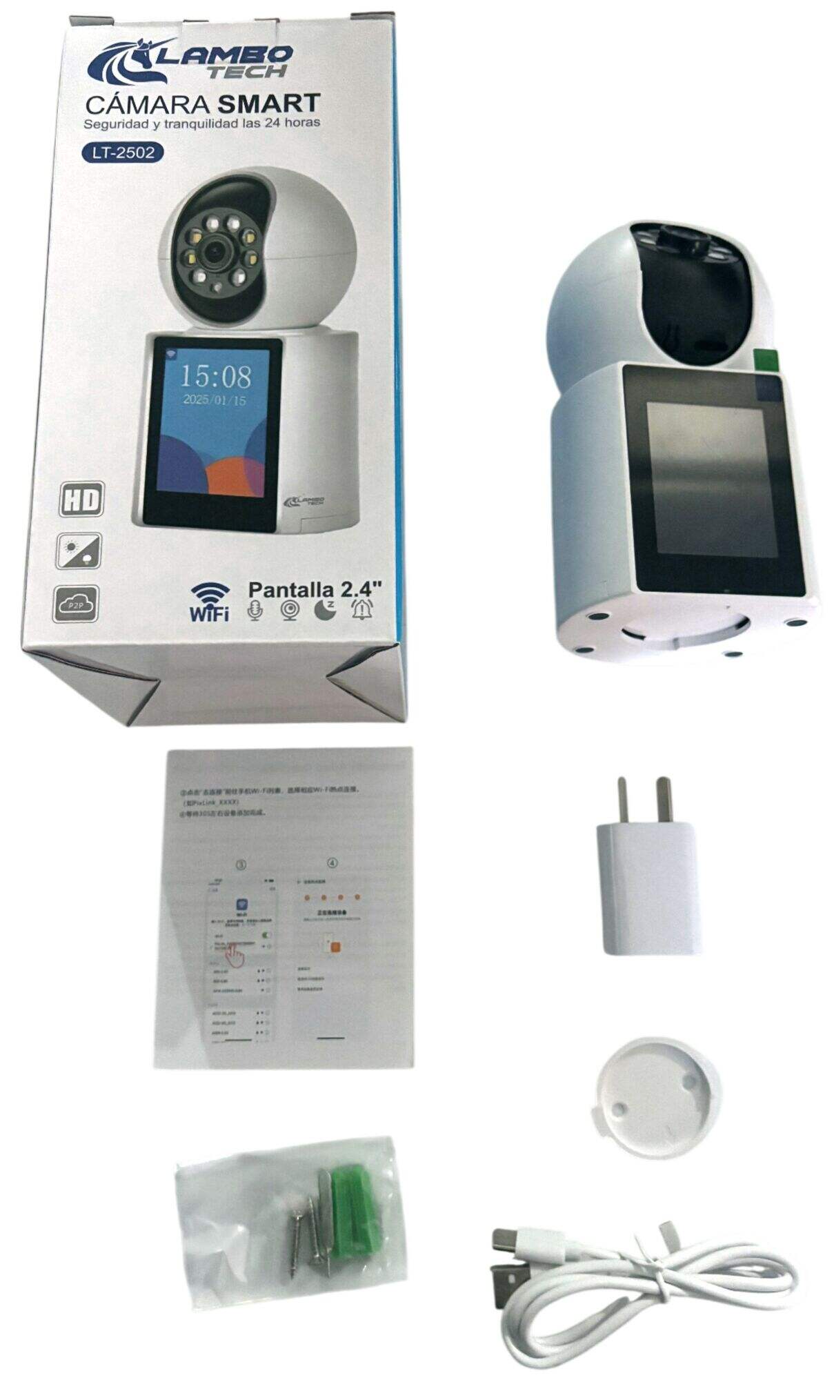 CAMARA SMART CON VIDEOLLAMADA y PANTALLA HD 2.4 WiFi LAMBO TECH LT-2502 50u