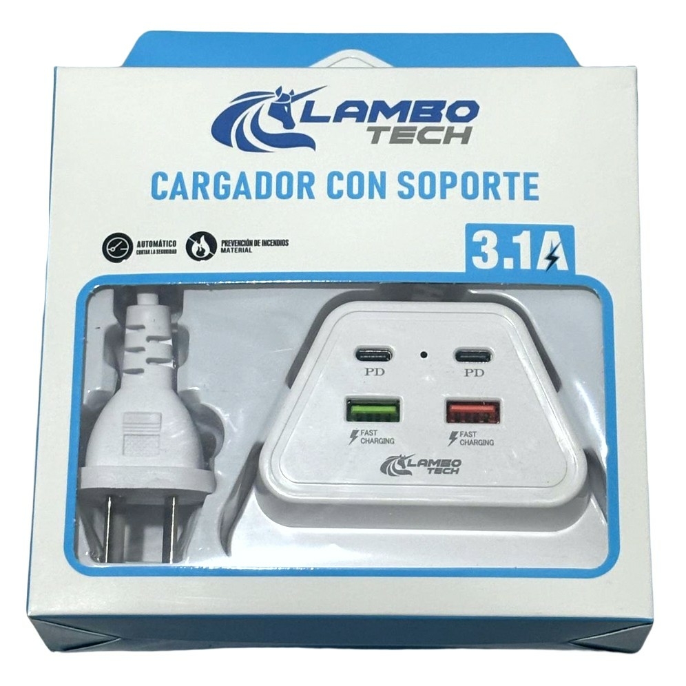 CARGADOR ESTACION DE CARGA 2PD+2USB c/PORTACELULAR LAMBO TECH LT-25AL2 TRIANGULAR 200u