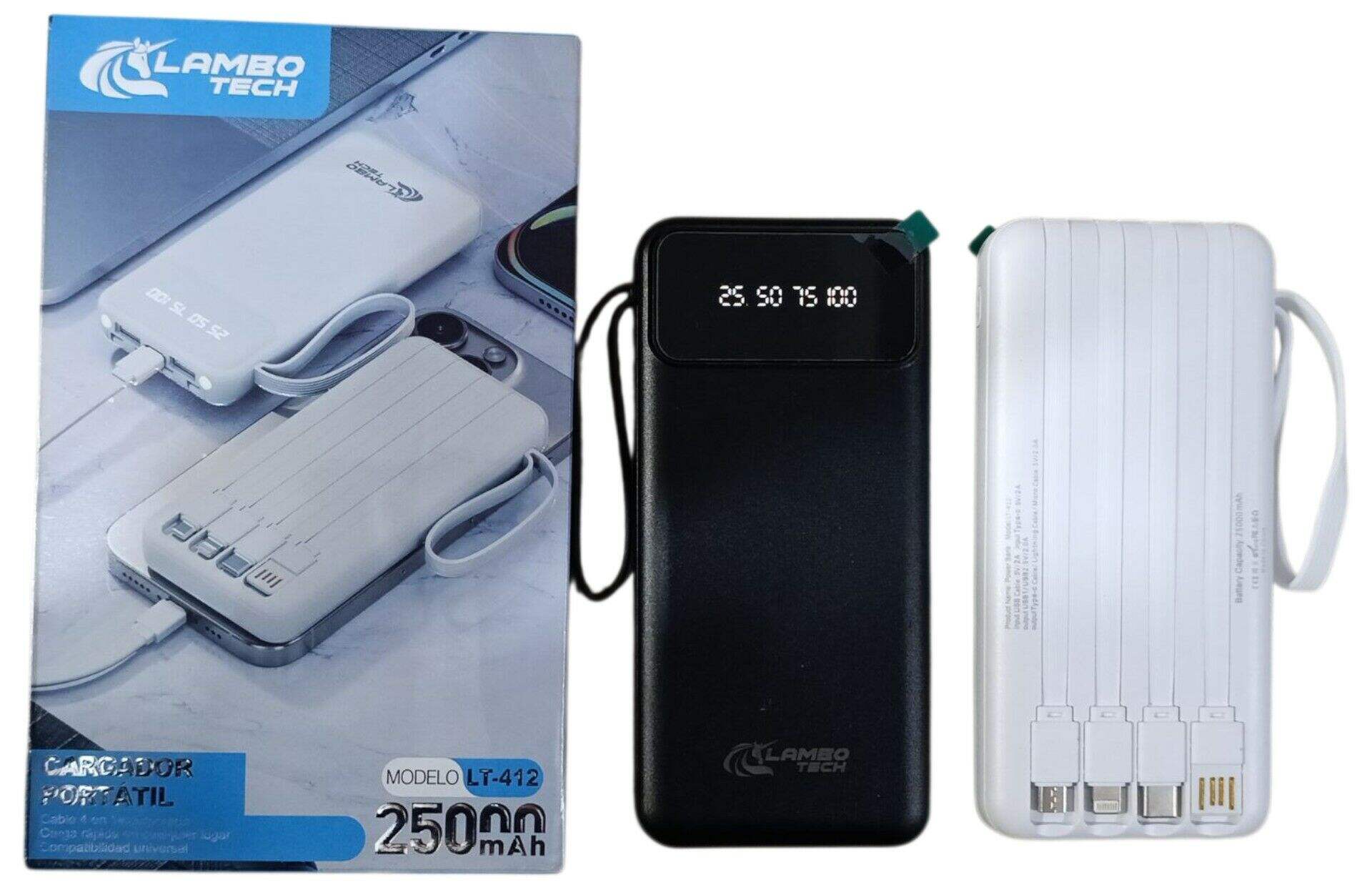 CARGADOR PORTATIL POWER BANK 4en1 25000mAh LAMBO TECH LT-412 100u