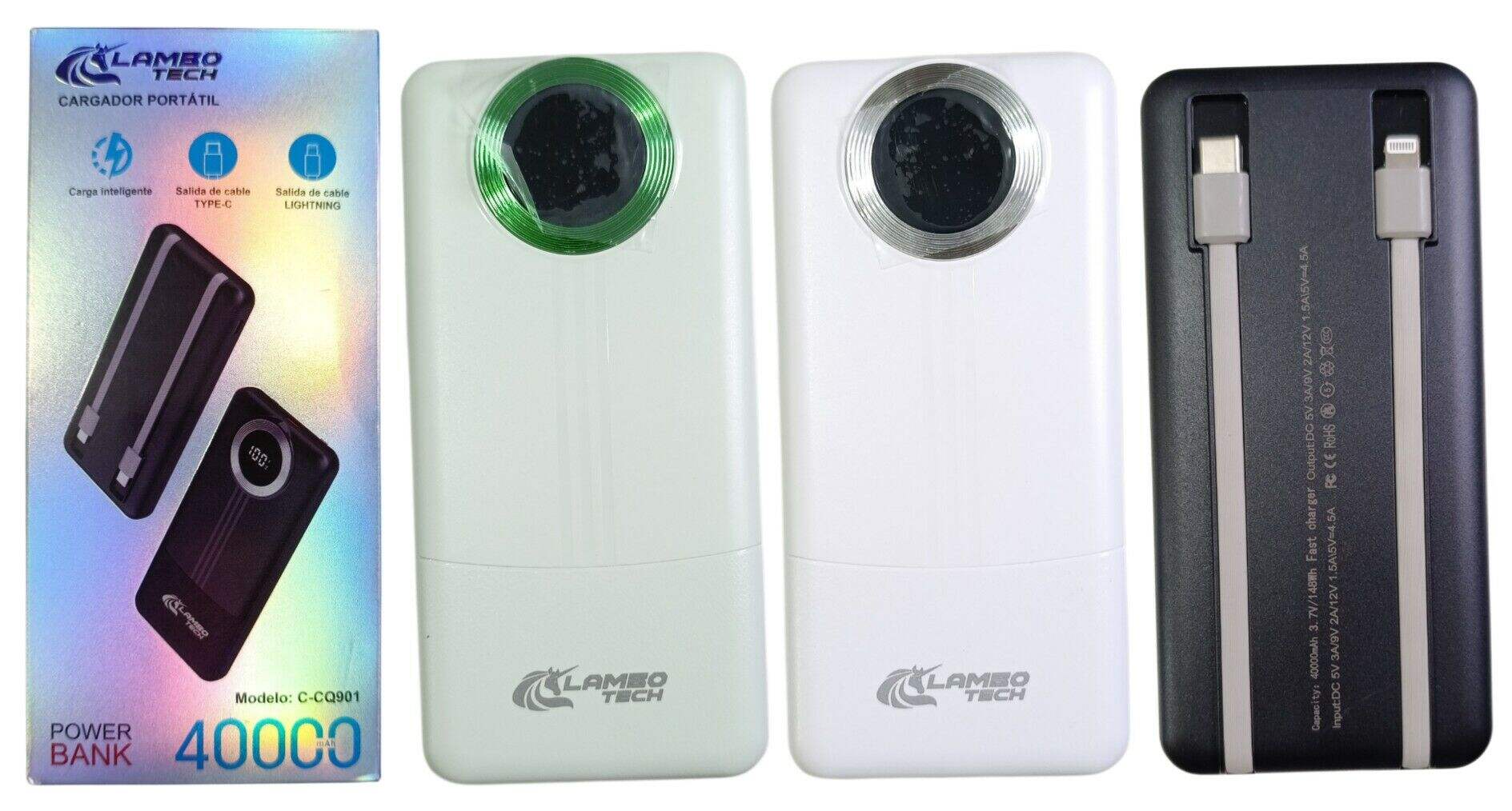 CARGADOR PORTATIL POWER BANK 2en1 LAMBO TECH C-CQ901 40000mAh 50u