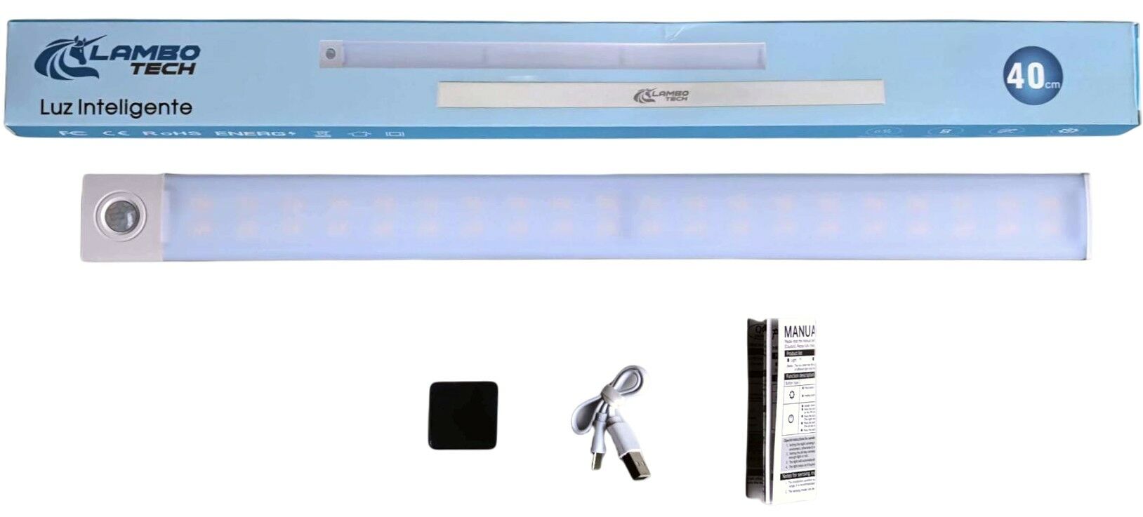 LUZ INTELIGENTE CON SENSOR 40cm RECARGABLE USB LAMBO TECH C-K1126 100u