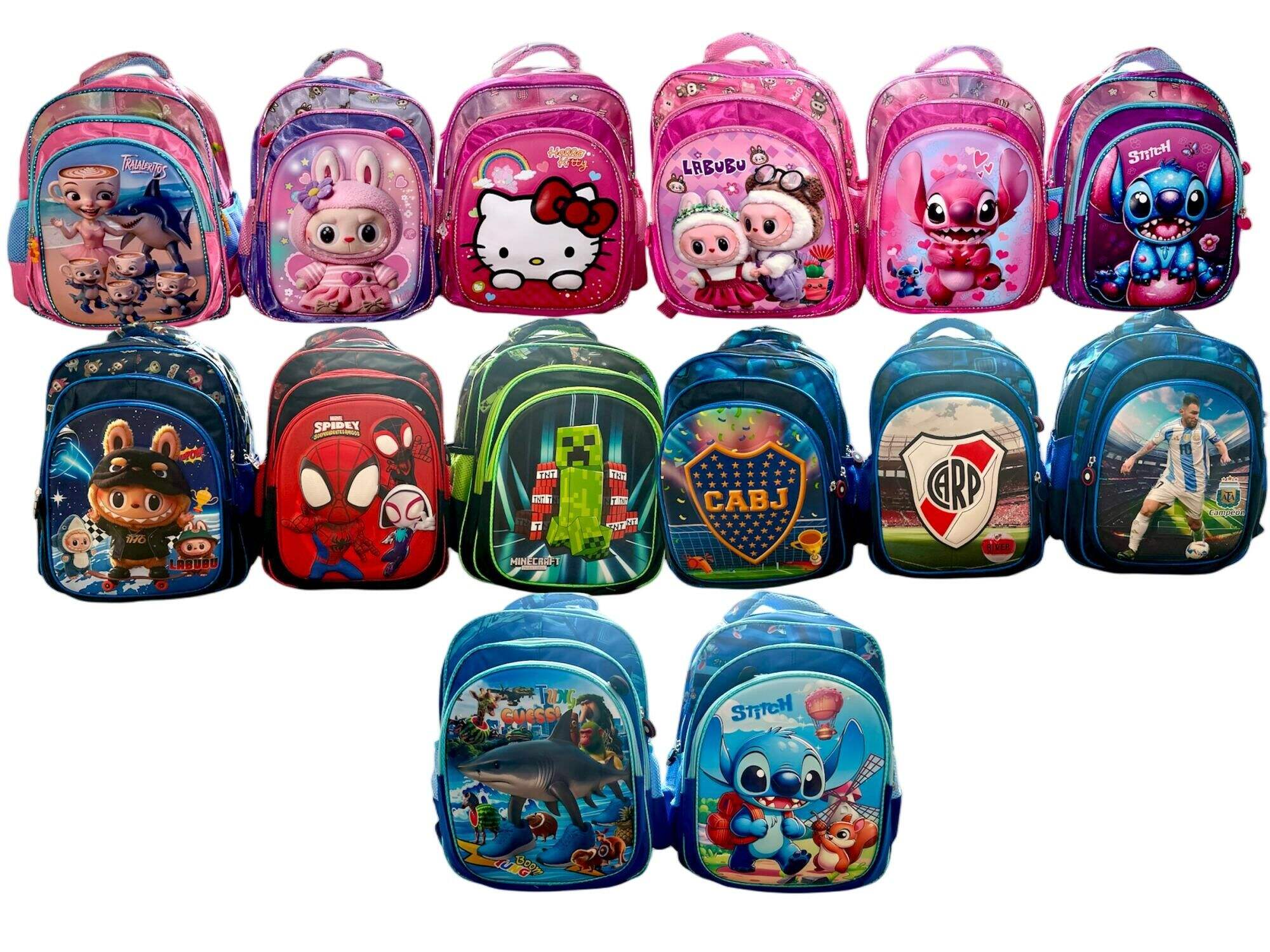 MOCHILA 15 3 CIERRES 3D DE PERSONAJES 120u