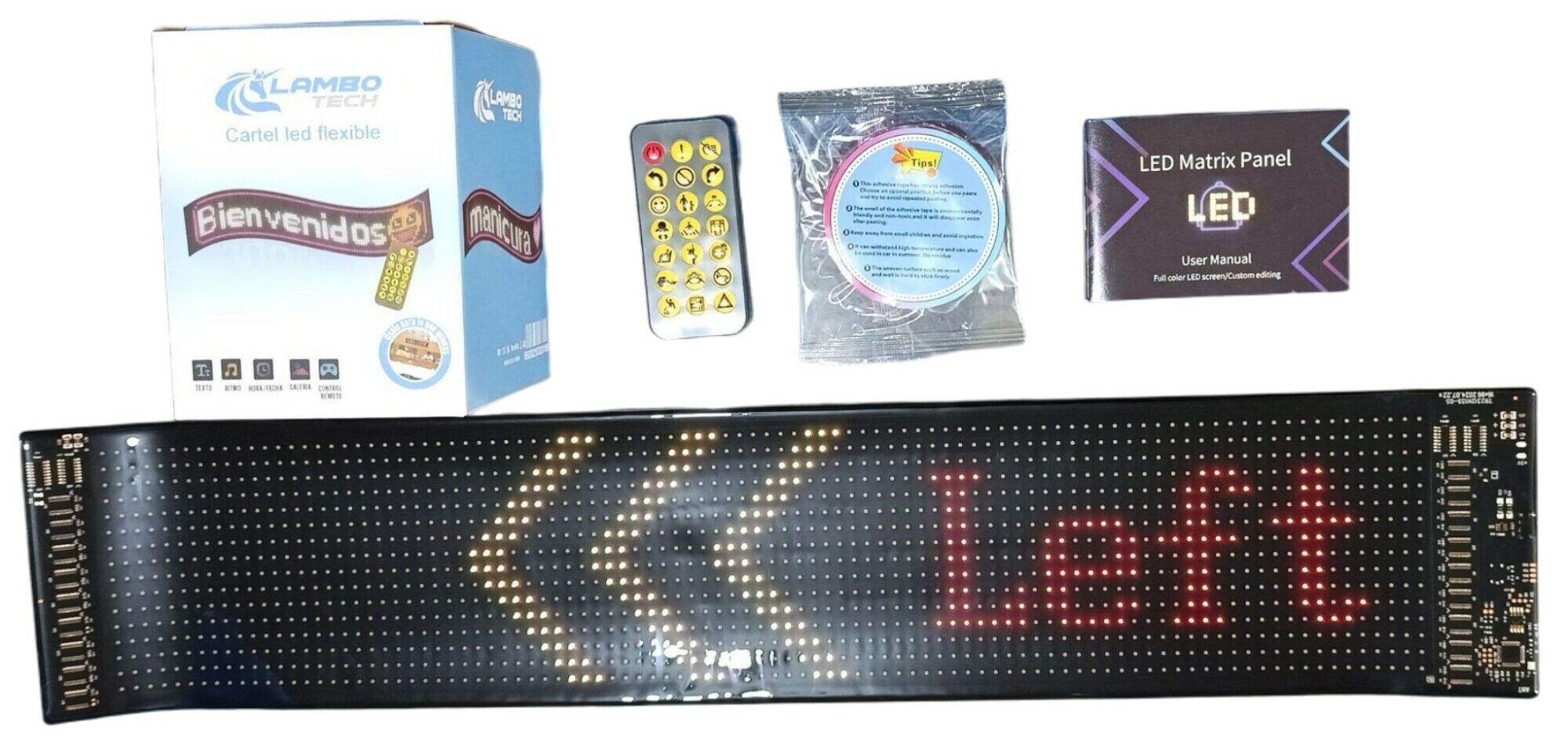 CARTEL LED FLEXIBLE LAMBO TECH 16x96px RGB PERSONALIZADO PARA AUTOS 59.5x12cm 40u