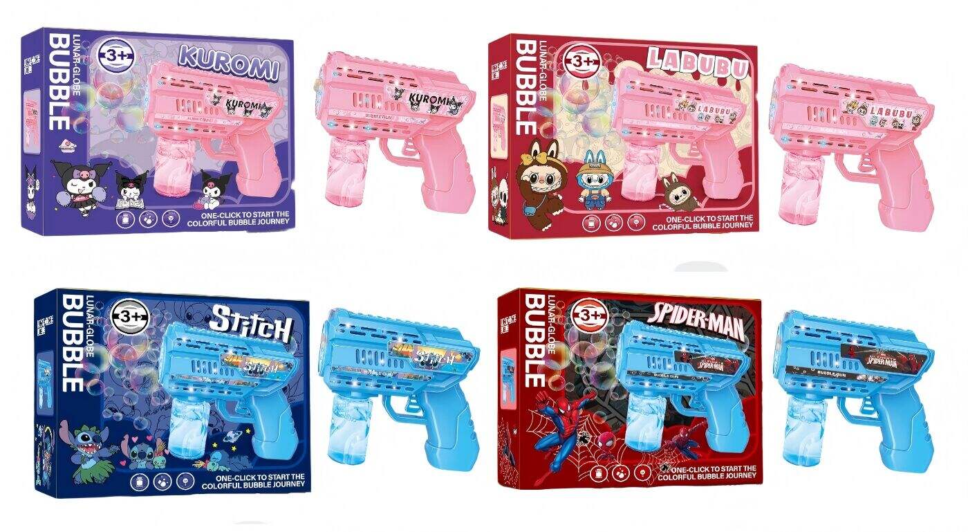 PISTOLA BURBUJERO 858 c/LUCES  100ml VARIOS PERSONAJES 17.5x6.5cmx14.5cm 96u