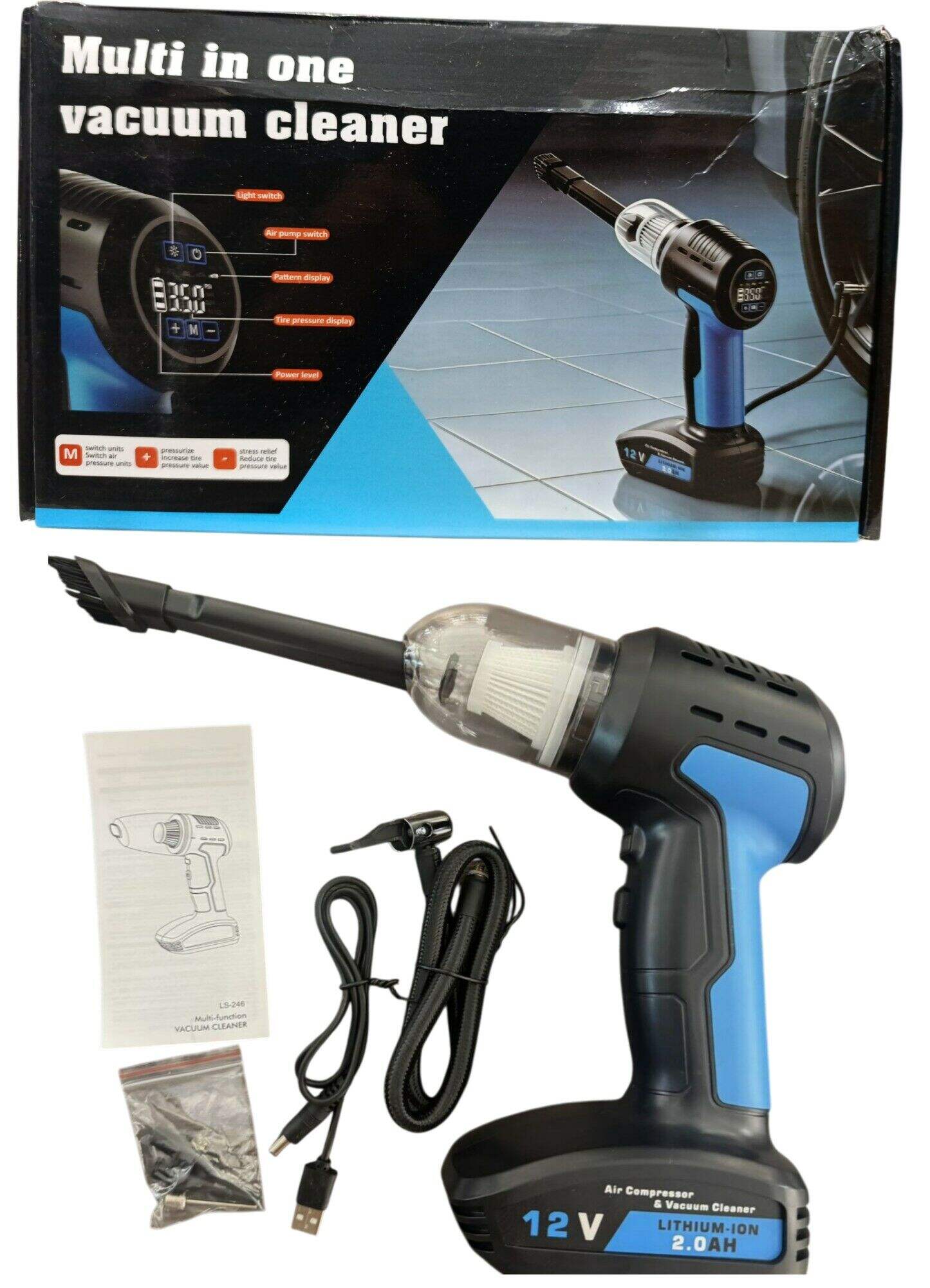 ASPIRADOR CON COMPRESOR DE AIRE INALAMBRICA c/BATERIA LS-246 RECARGABLE 24u