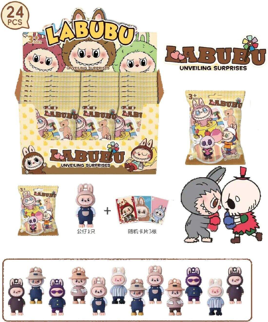 CAJA DE SOPRESA LABUBU MUÑECO y CARTA desarmado 1440u