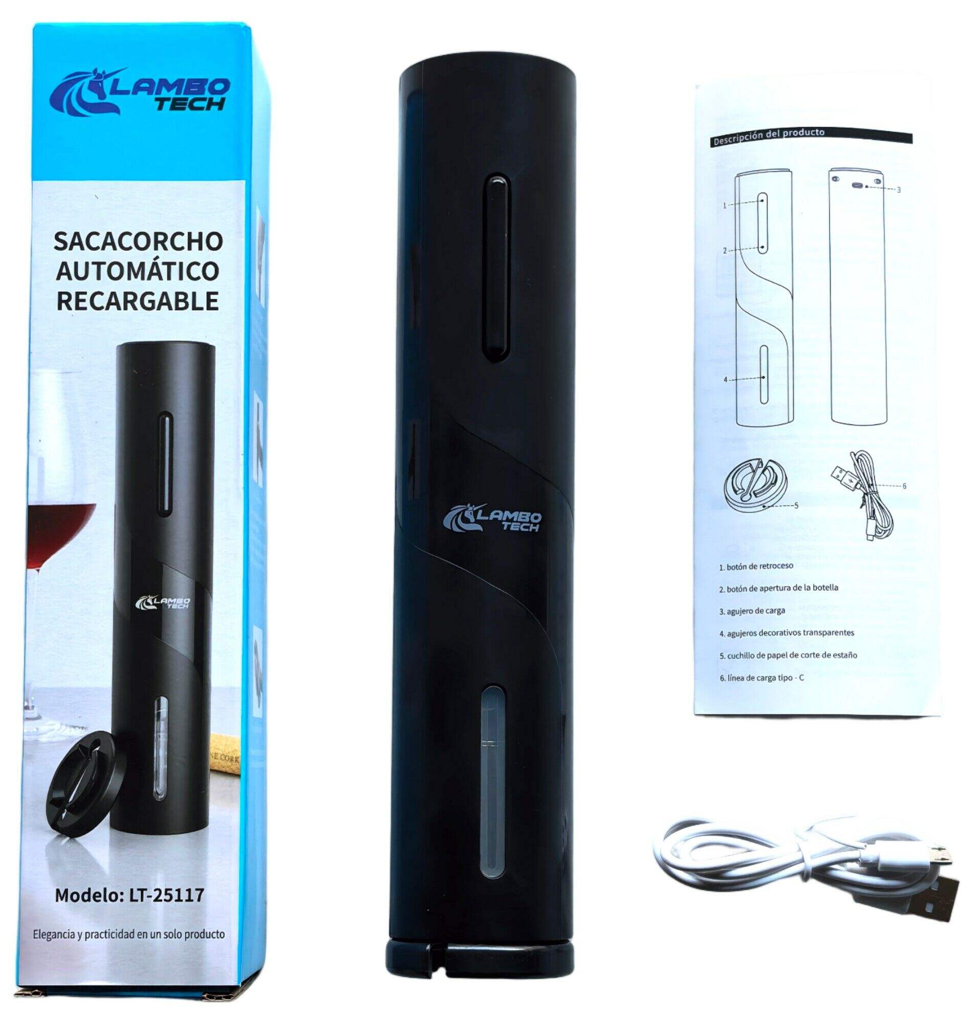 SACACORCHO AUTOMATICO RECARGABLE LAMBO TECH LT-25117 50u