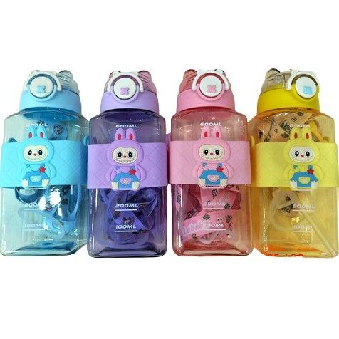 BOTELLA DE AGUA PLASTICA LABUBU c/SORBETE COLGANTE 750ml 80u
