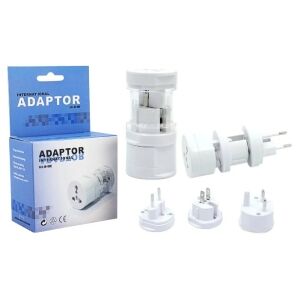 ADAPTADOR ENCHUFE 3en1 UNIVERSAL VIAJERO REDONDO DESARMADO 200u