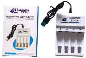 CARGADOR DE PILA RECARGABLE AA Y AAA LAMBO TECH LT-C4 D-X4 c/ENCHUFE 220v 4 PUERTOS 120u